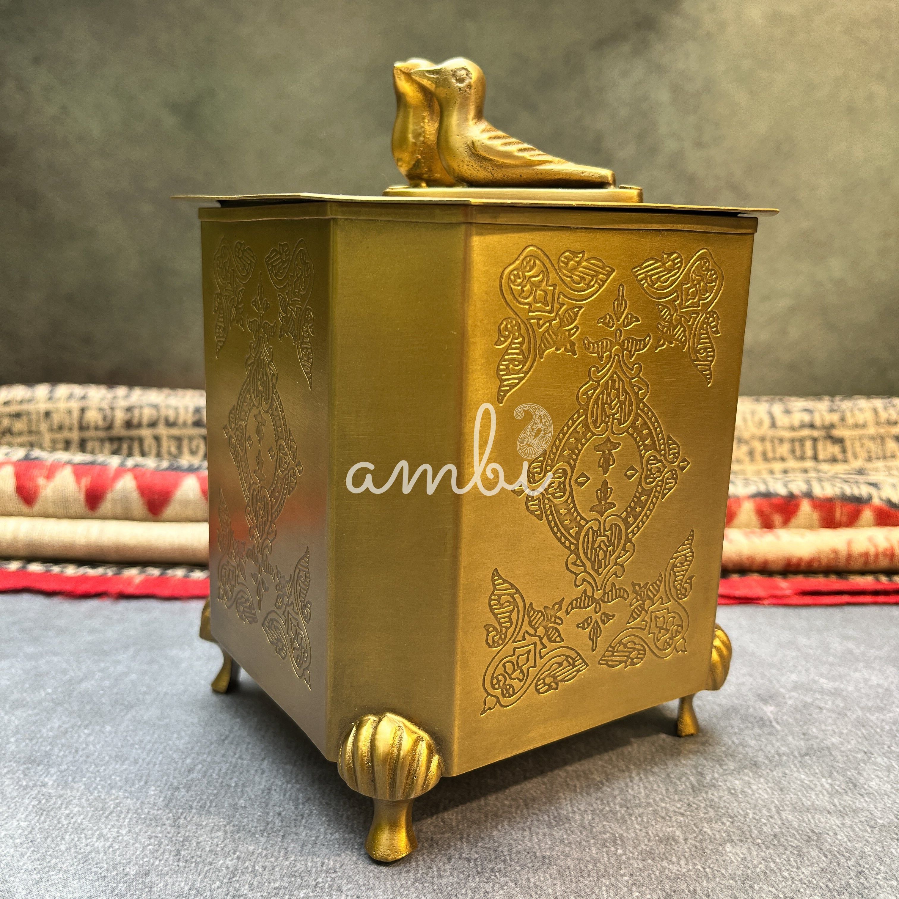 Ambi Pure Brass Heritage Birds Decorative Storage Box