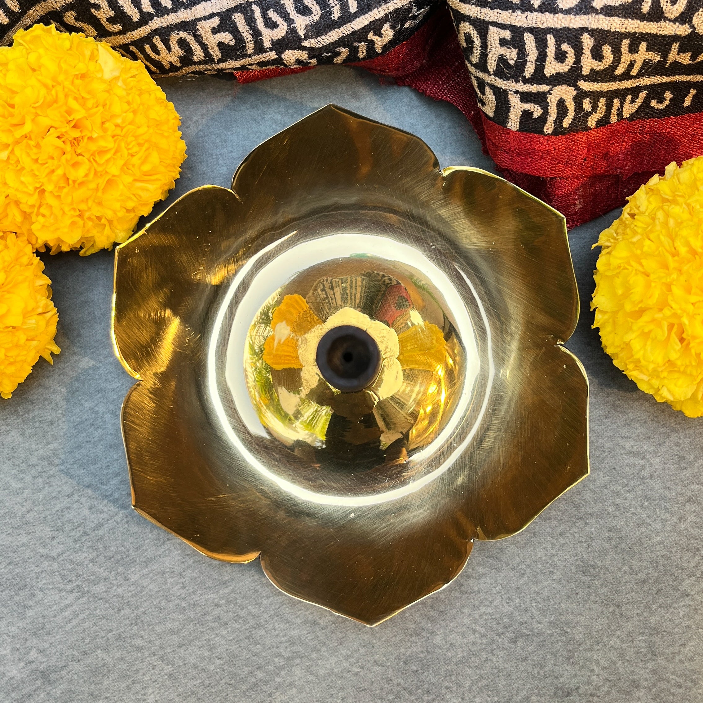 Ambi Lotus Crest Pure Brass Incense Holder with Wooden Stem