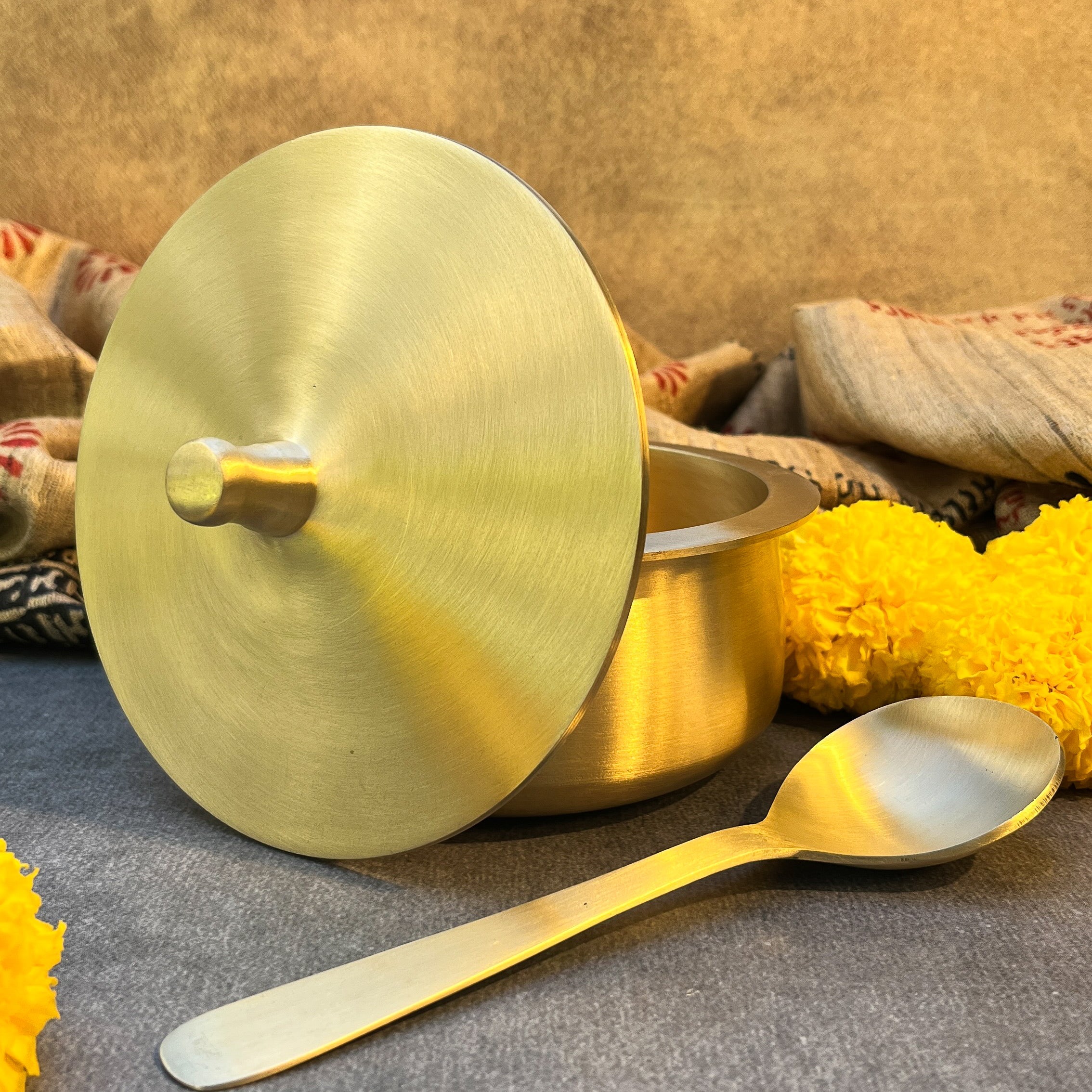Ambi Pure Lead Free Kansa Dome Cook & Serve Handi with Spoon — An Ayurvedic Dining Ritual, Small
