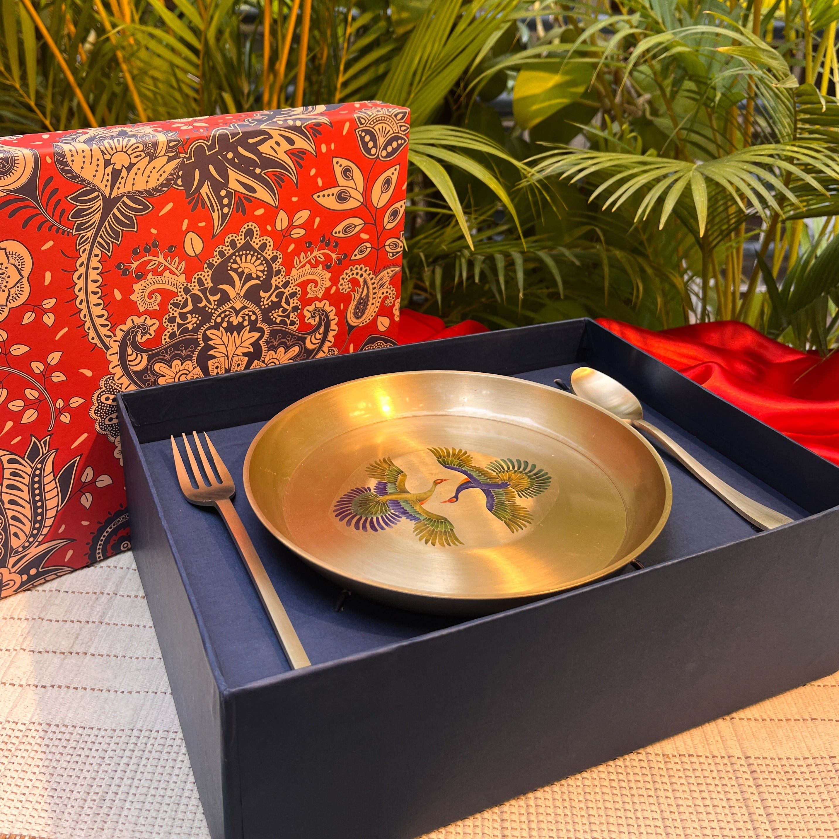 Ambi Kansa Plate with Pattachitra Peacock Motif – Premium Gift Box Set