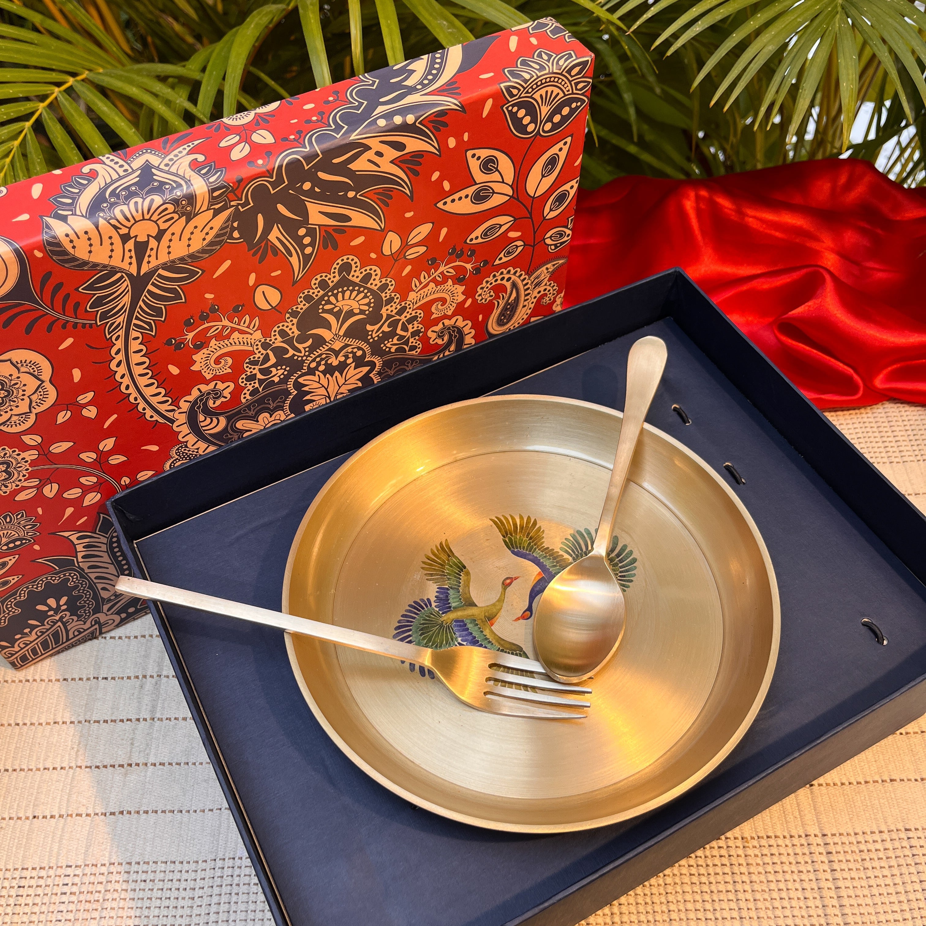 Ambi Kansa Plate with Pattachitra Peacock Motif – Premium Gift Box Set