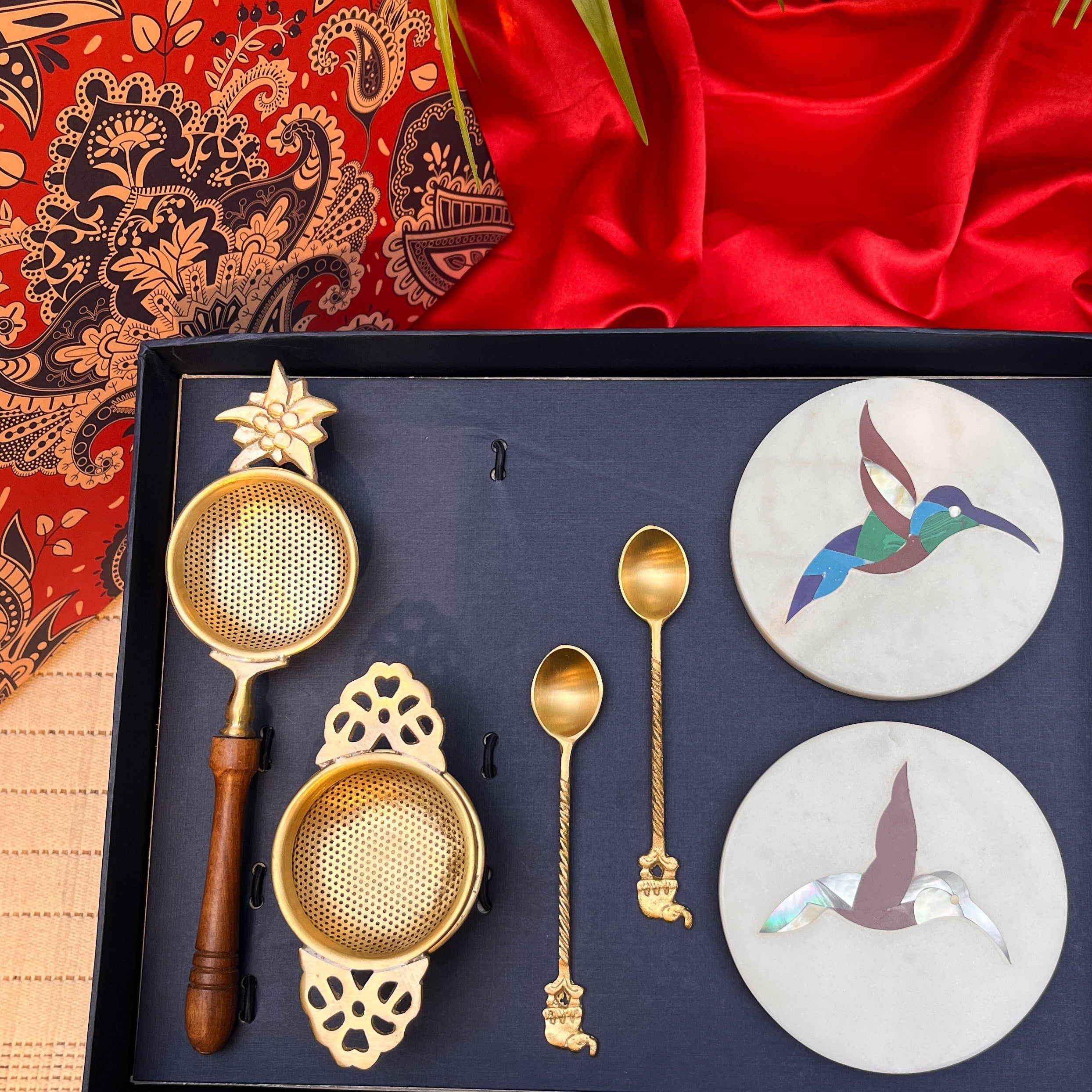 Ambi Luxury Brass Tea Set Gift Box — Handcrafted Tea Service for Gifting