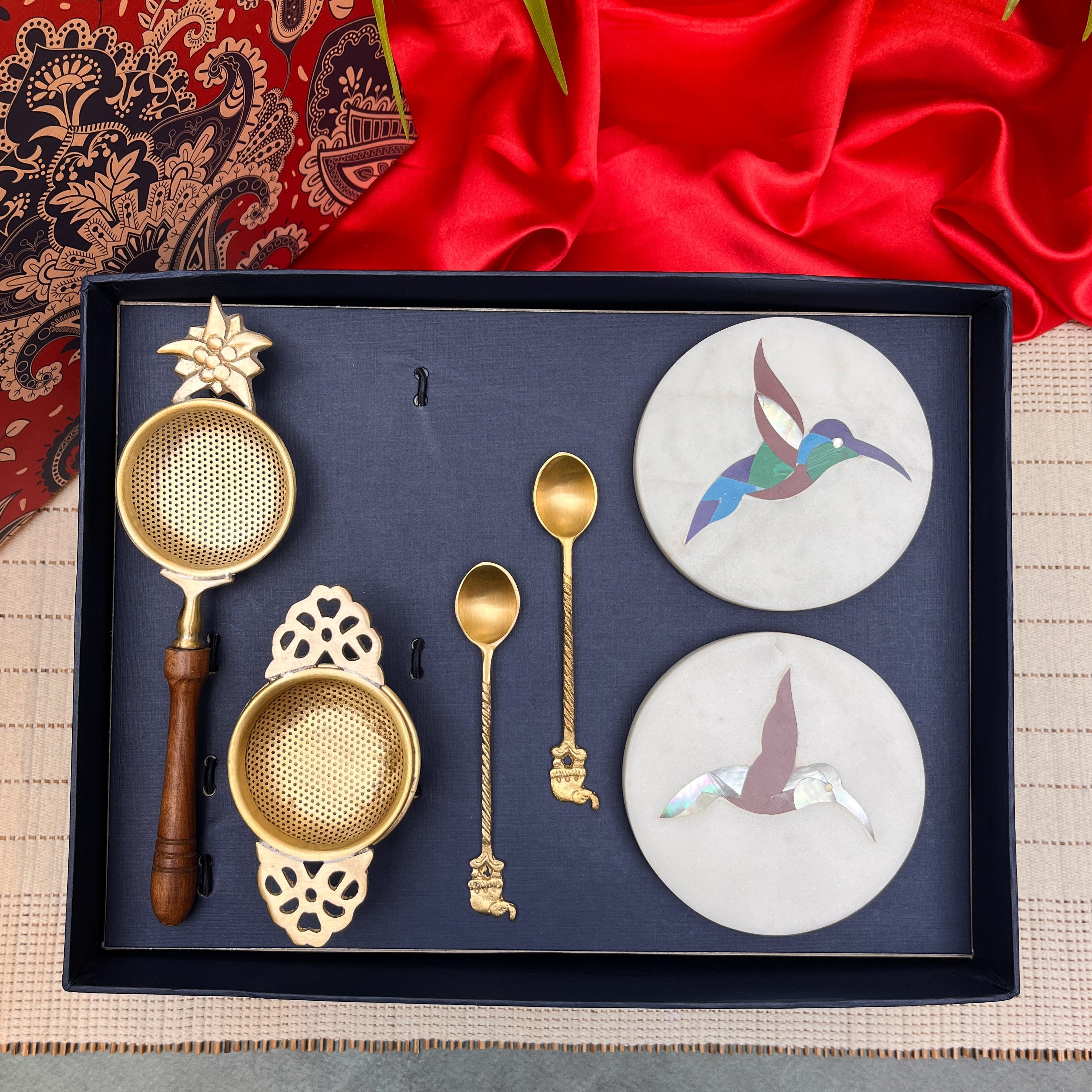 Ambi Luxury Brass Tea Set Gift Box — Handcrafted Tea Service for Gifting