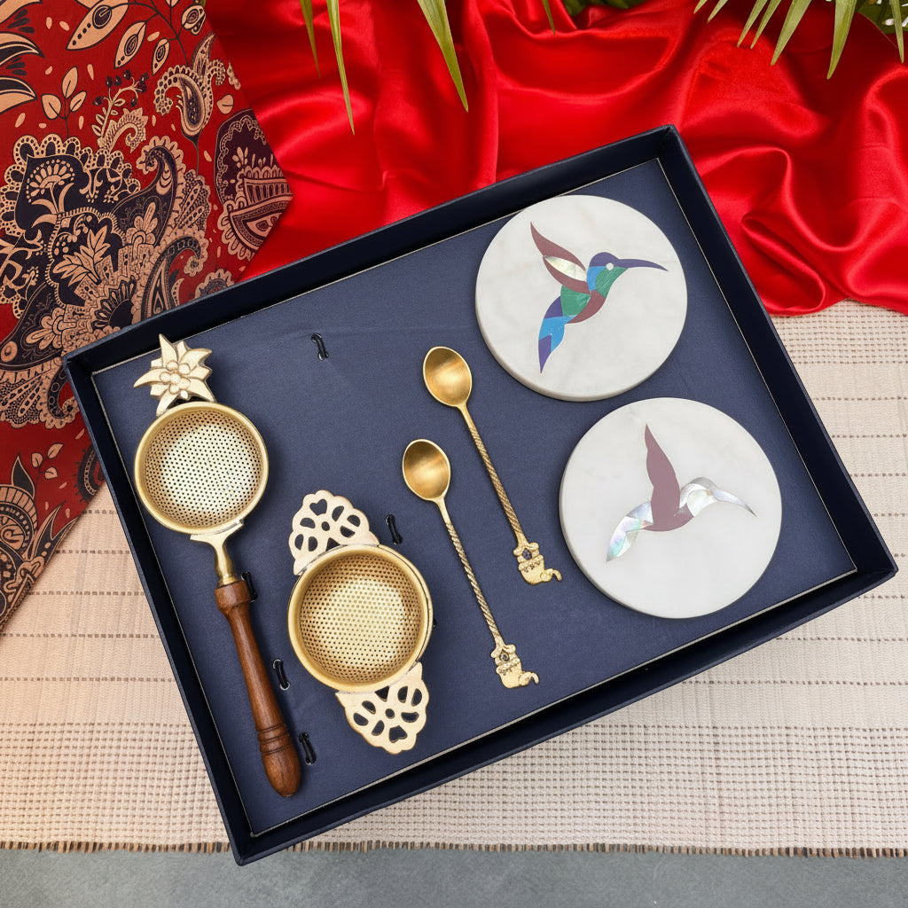 Ambi Luxury Brass Tea Set Gift Box — Handcrafted Tea Service for Gifting