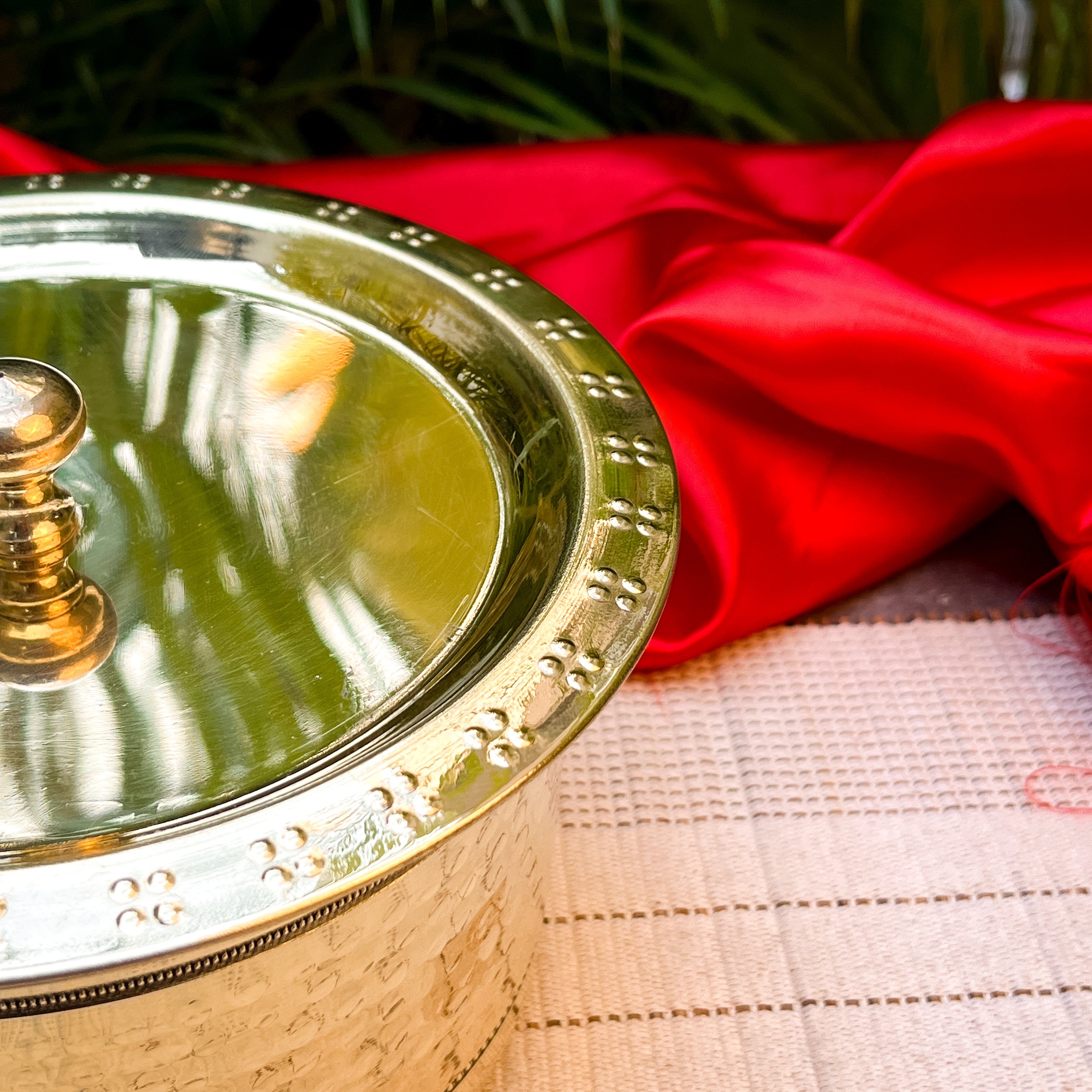 Ambi Home Pure Brass Small Hammered Pateela with Lid | 1L Traditional Indian Cooking Pot