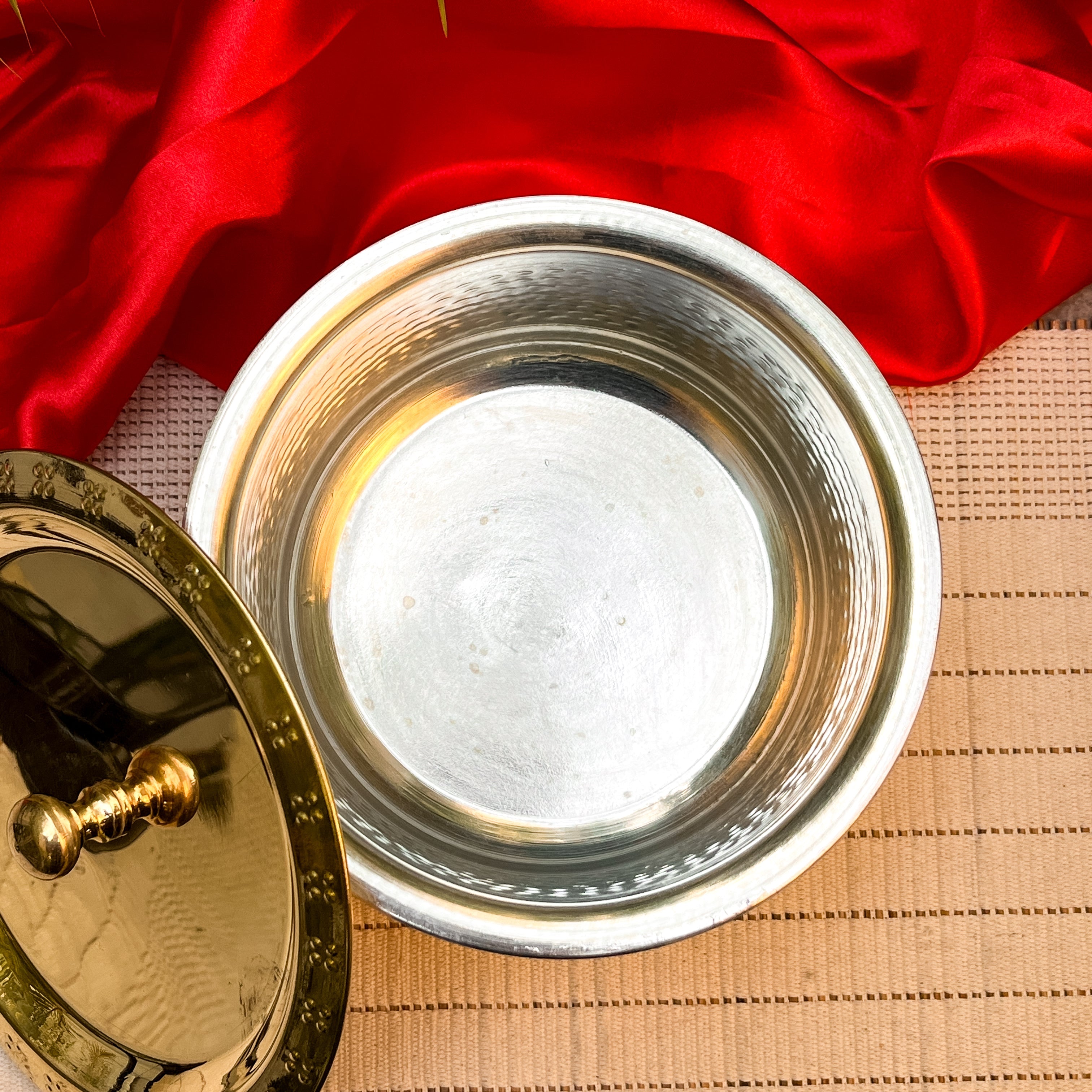 Ambi Home Pure Brass Small Hammered Pateela with Lid | 1L Traditional Indian Cooking Pot