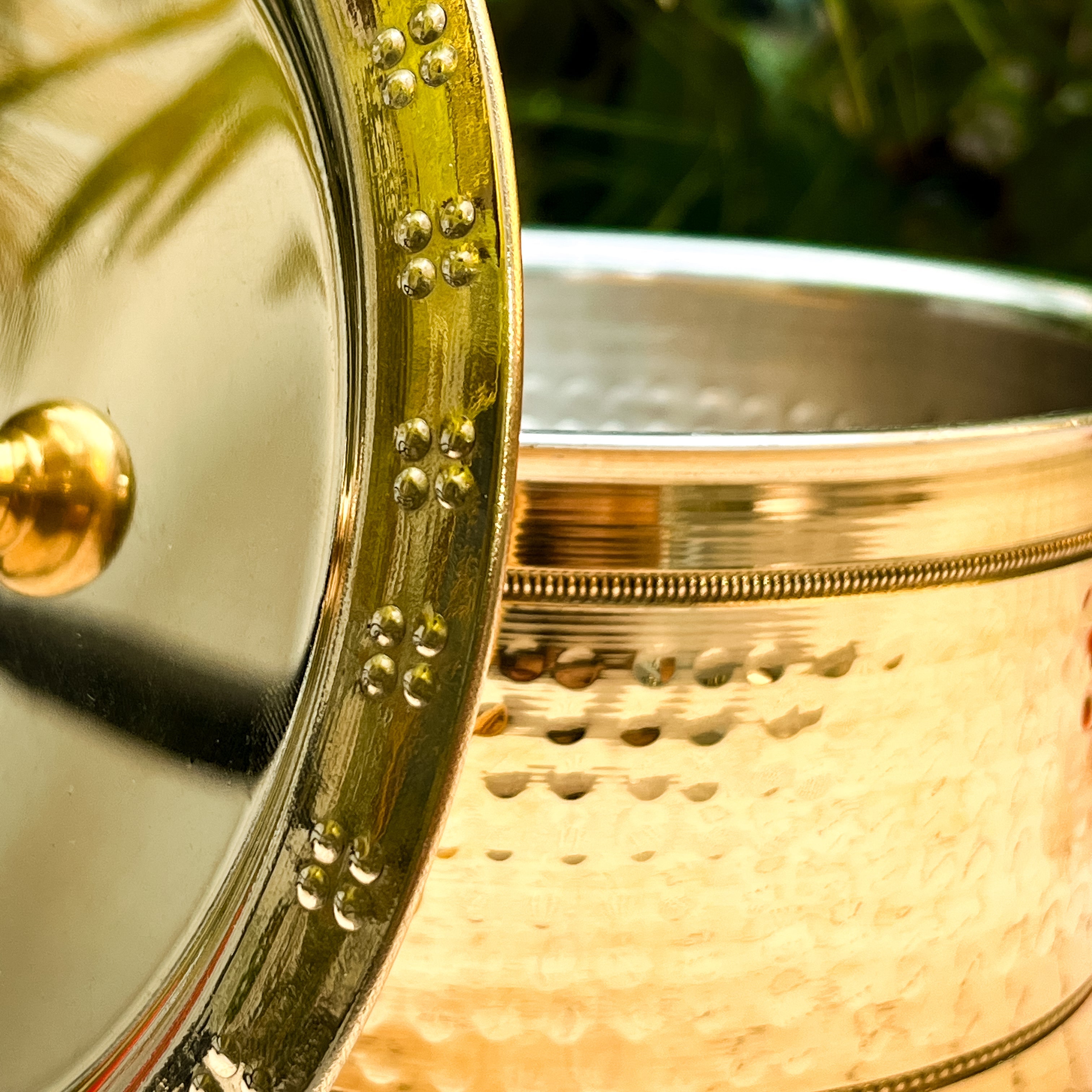 Ambi Home Pure Brass Small Hammered Pateela with Lid | 1L Traditional Indian Cooking Pot