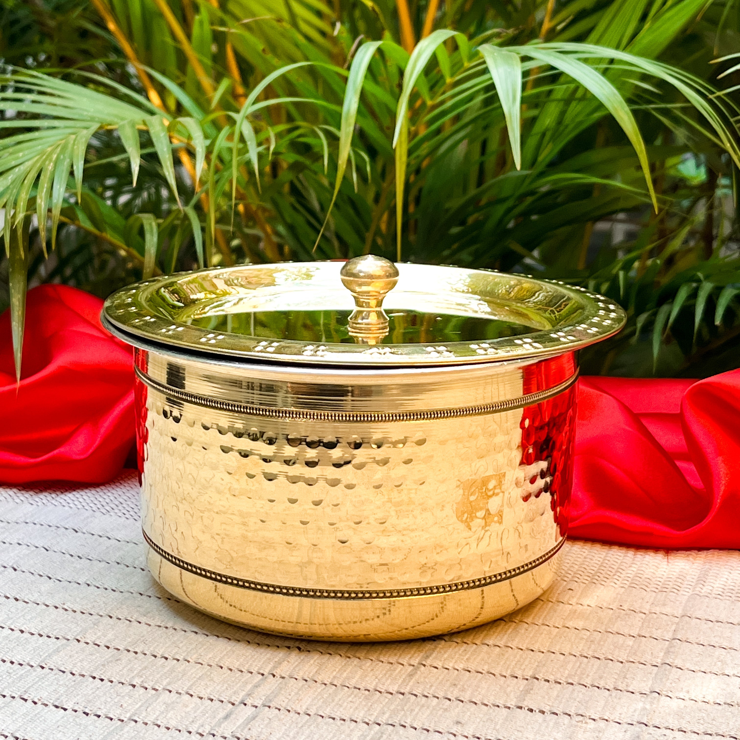 Ambi Home Pure Brass Small Hammered Pateela with Lid | 1L Traditional Indian Cooking Pot