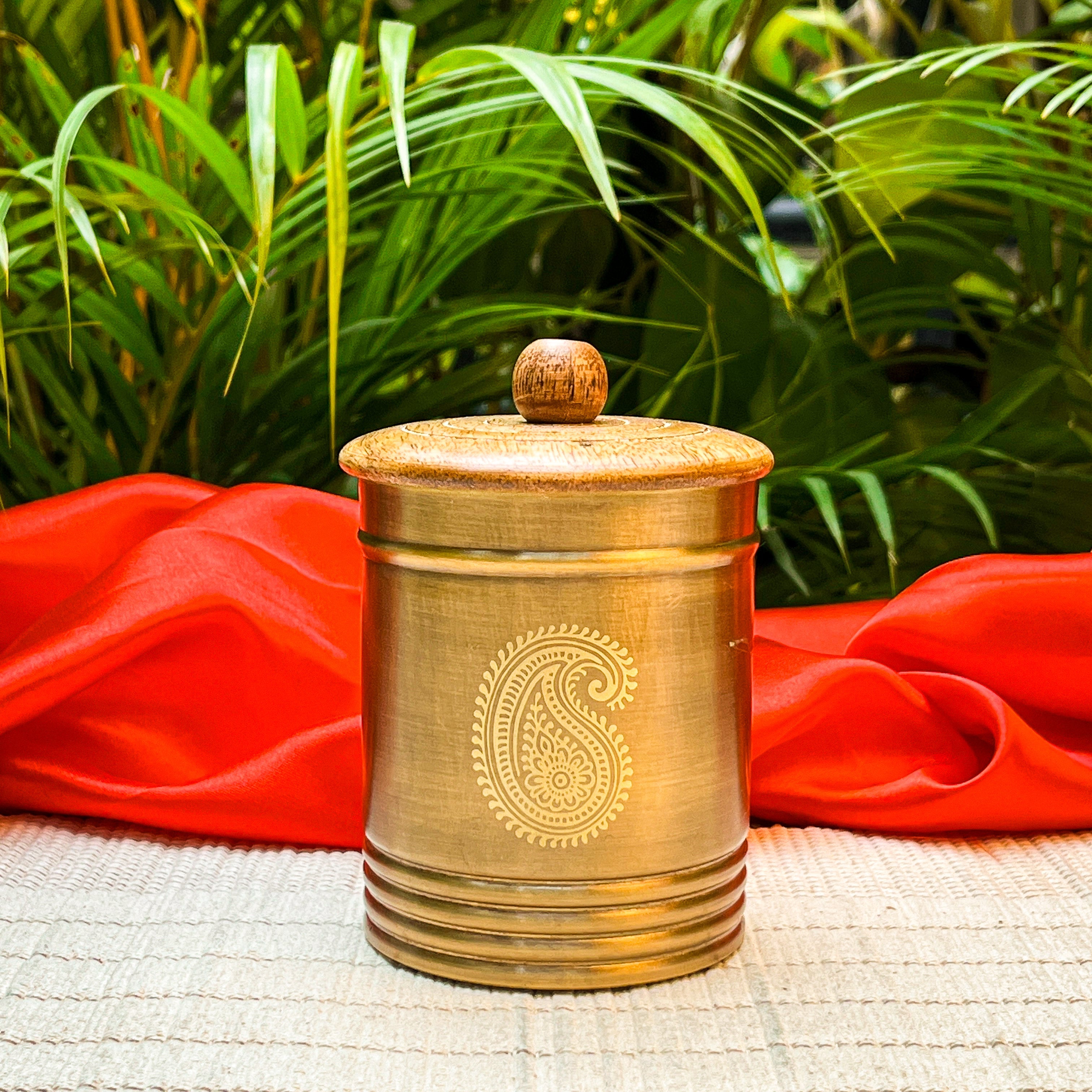 Ambi Handcrafted Brass Storage Box with Wooden Lid – Small | Paisley Design