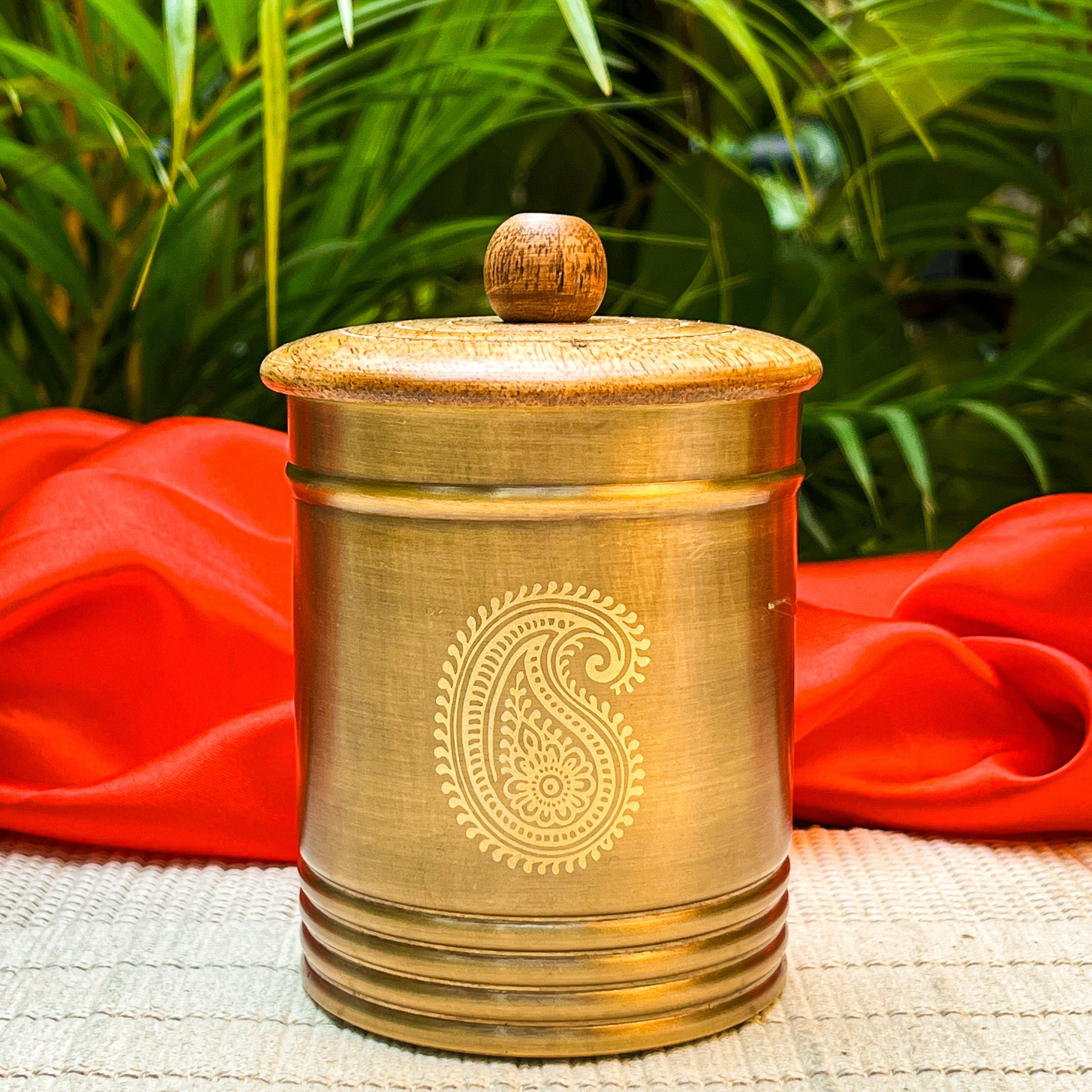 Ambi Handcrafted Brass Storage Box with Wooden Lid – Small | Paisley Design