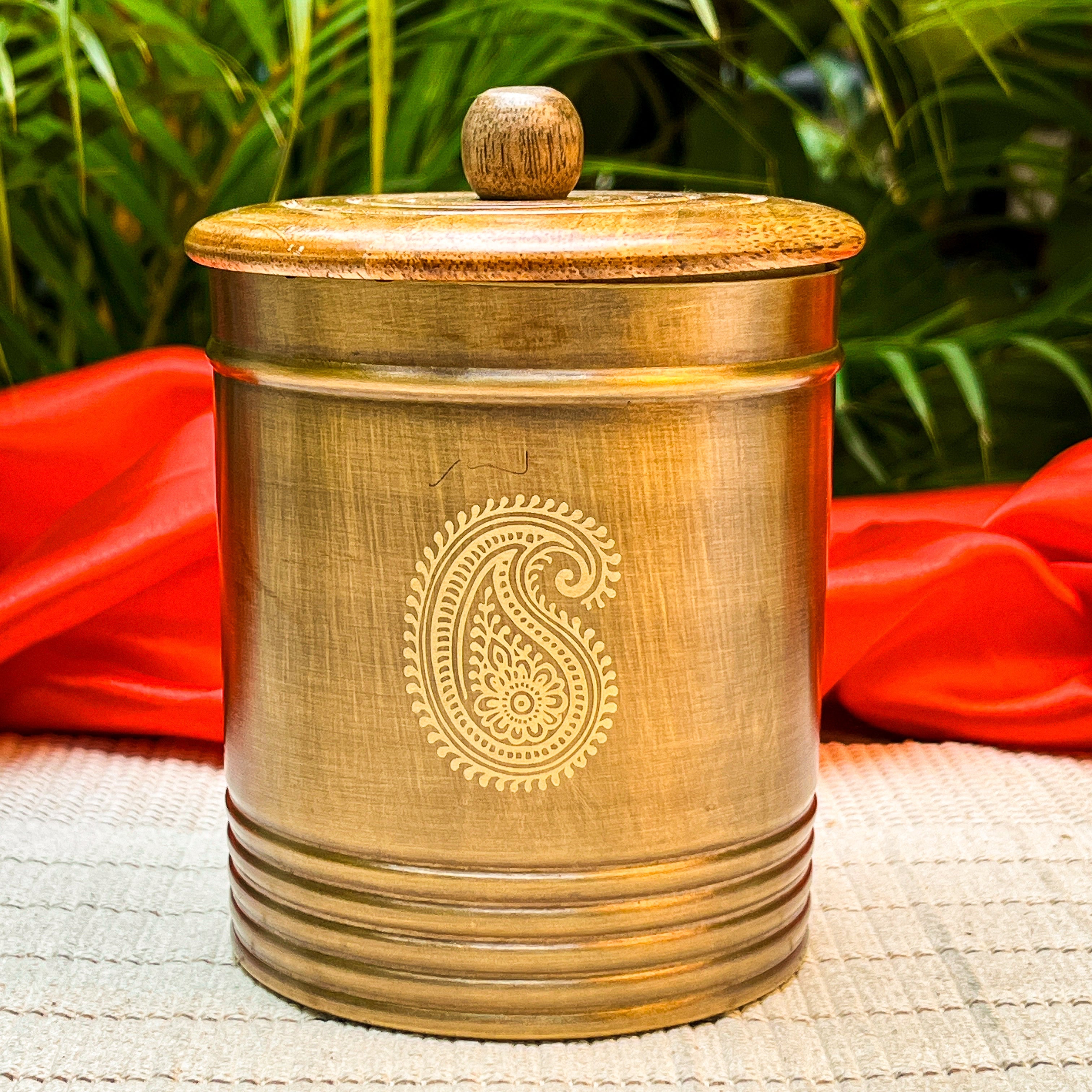 Ambi Brass Storage Box with Wooden Lid – Medium | Paisley Design