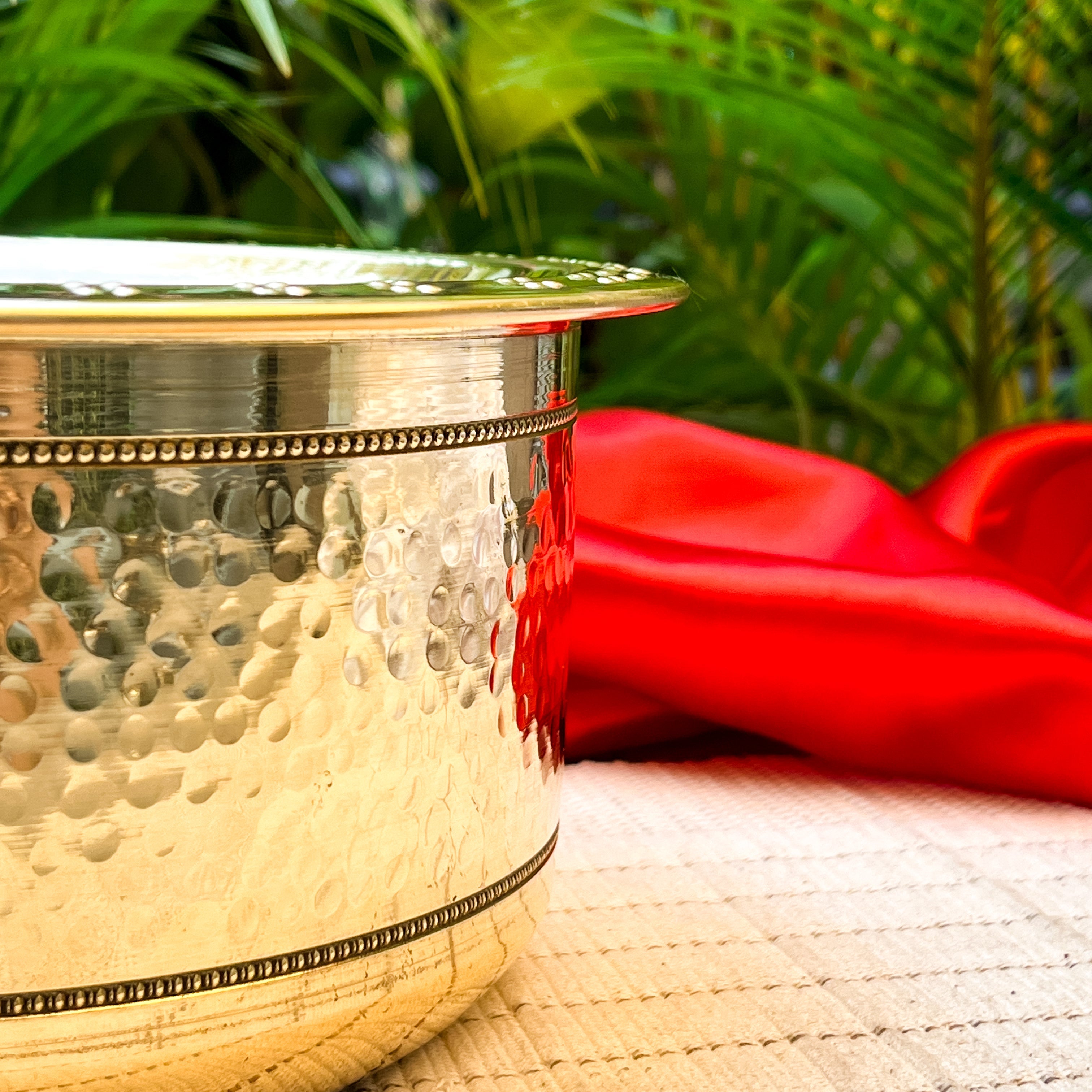 Ambi Home Pure Brass Medium Hammered Milk Boiling Pateela with Lid | 1.5L Traditional Indian Cooking Pot