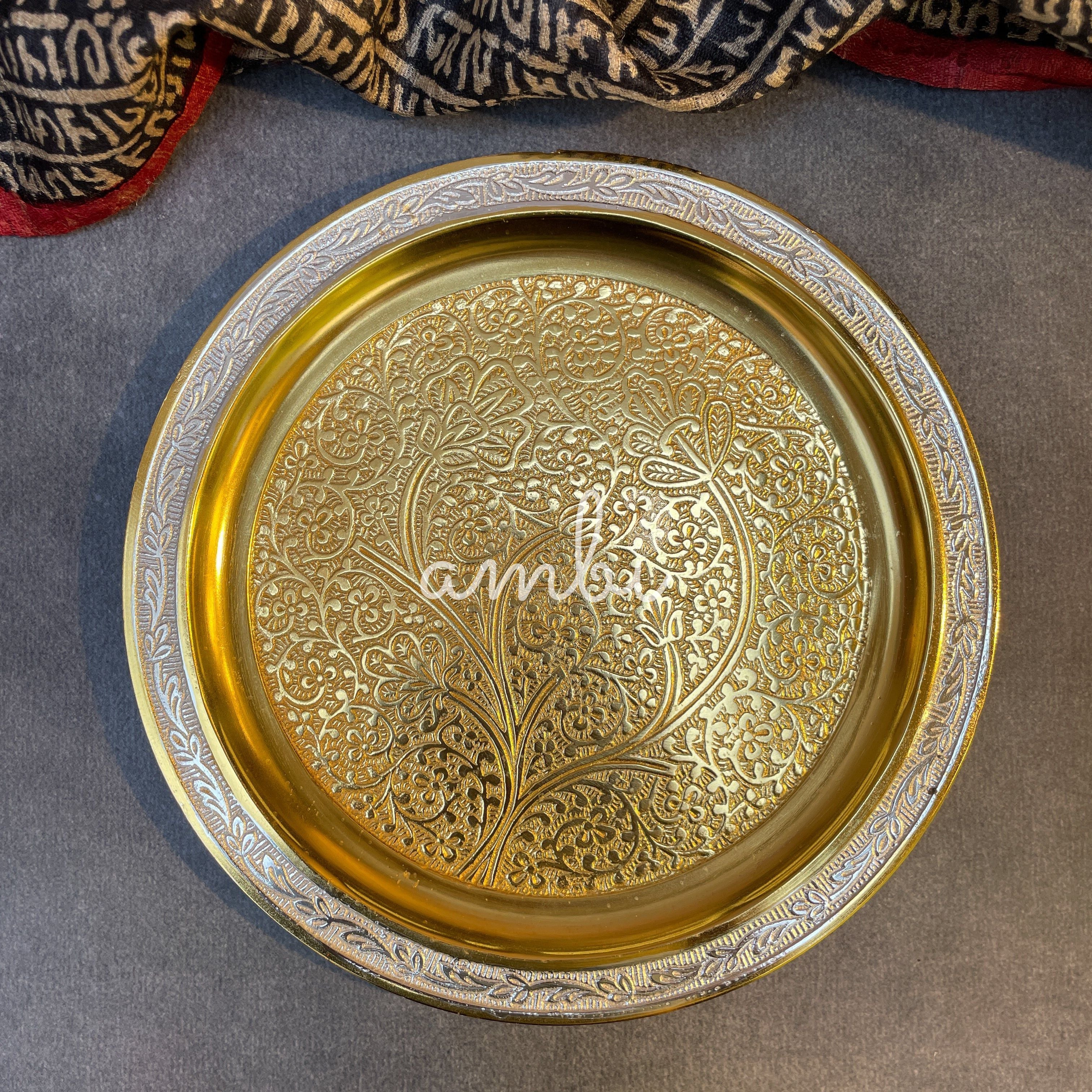 AMBI Pure Brass Puja Thali Set – Traditional Engraved Design