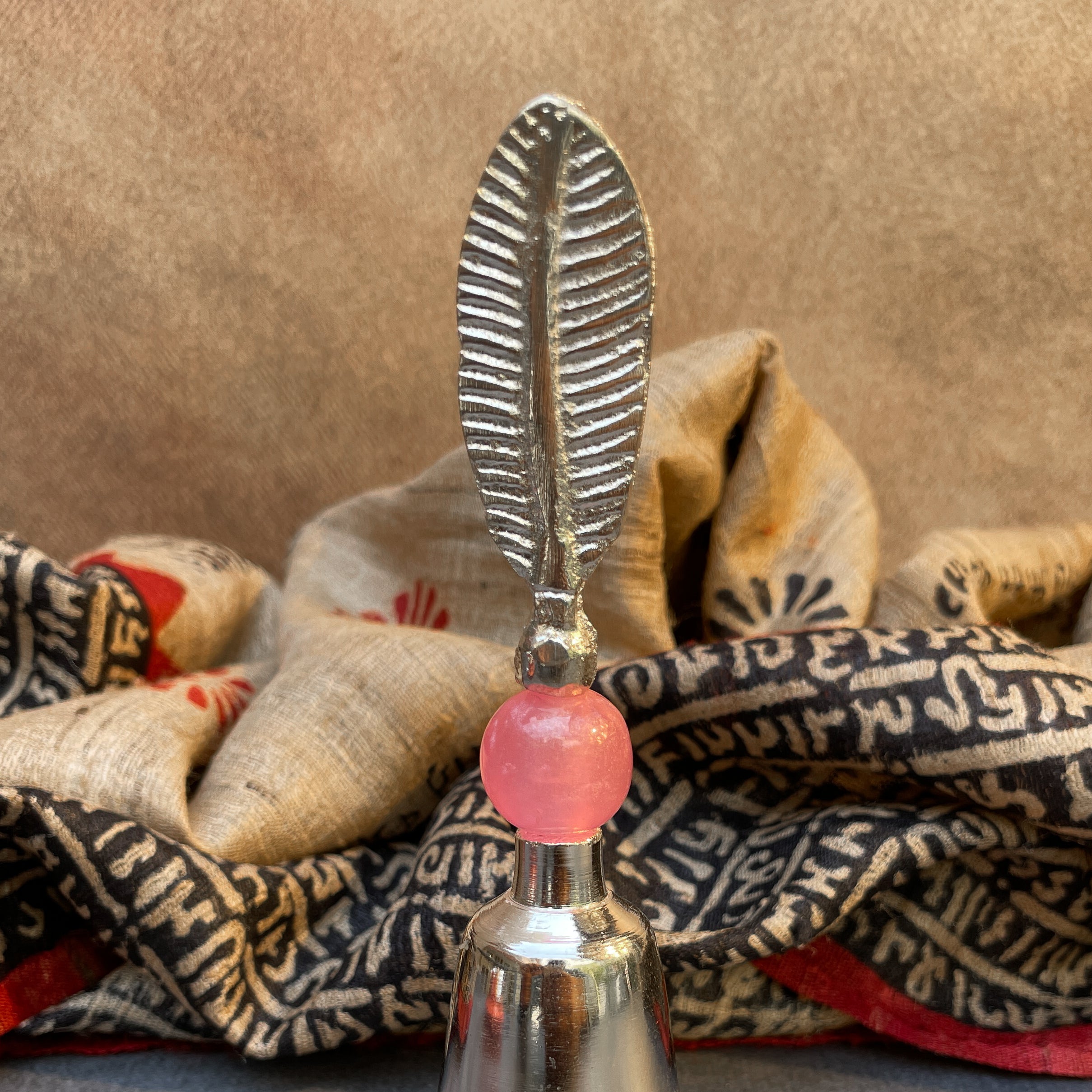 AMBI Handcrafted Silver-Plated Brass Pooja Bell (Ghanti) with Feather Handle