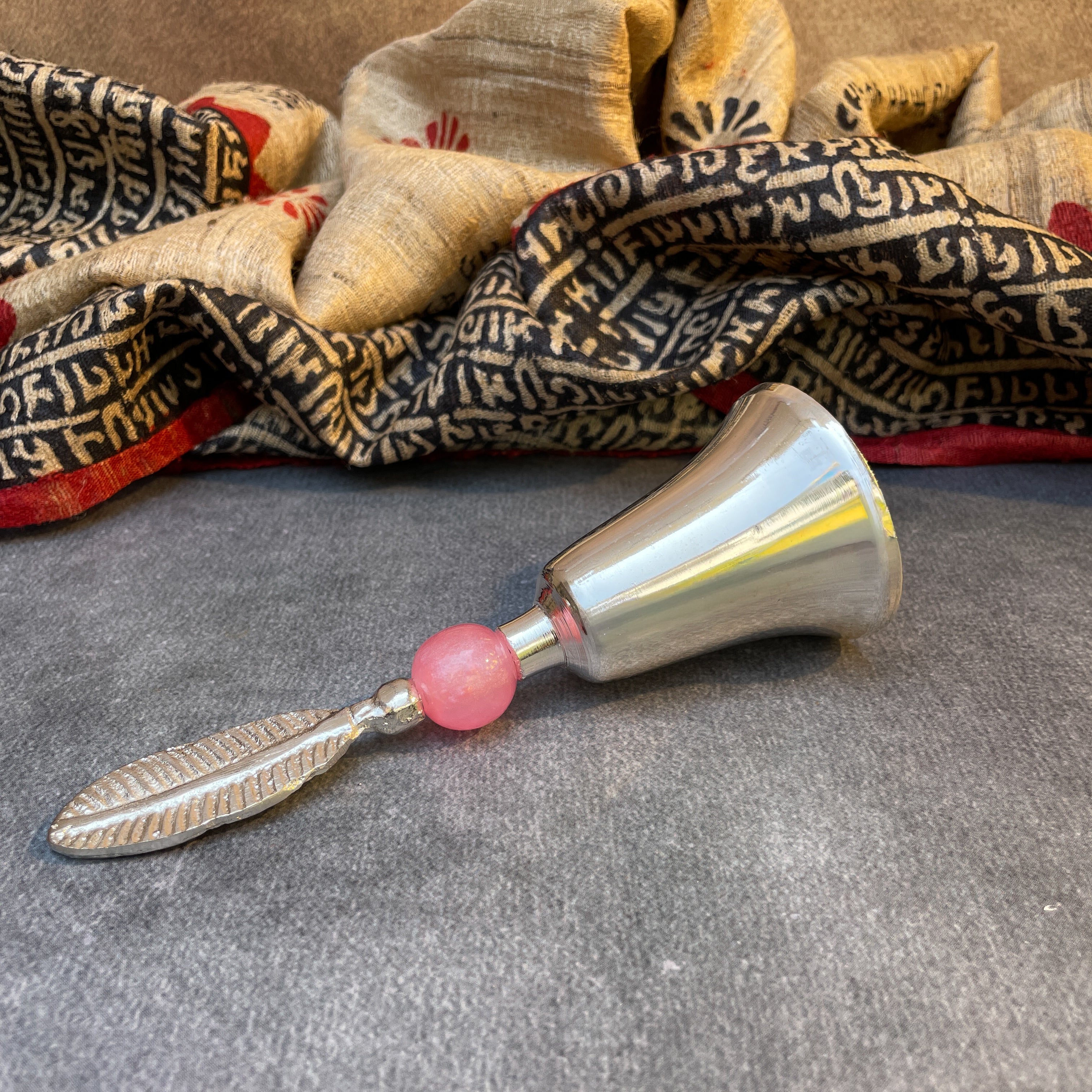 Ambi Silver-Plated Brass Pooja Bell (Ghanti) – Feather Handle