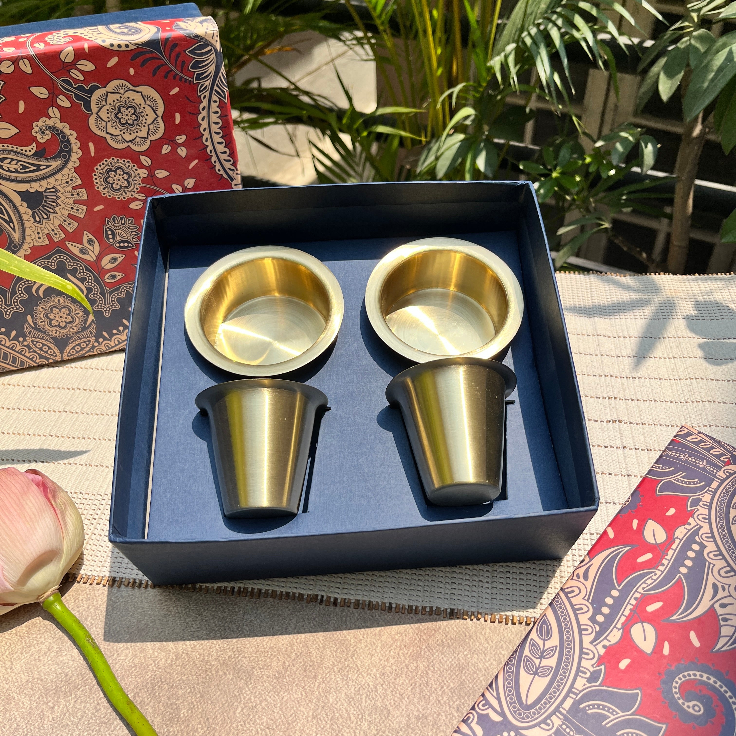 Pure Brass Filter Coffee & Dabara Gift Set — The Morning Ritual | Set of 2