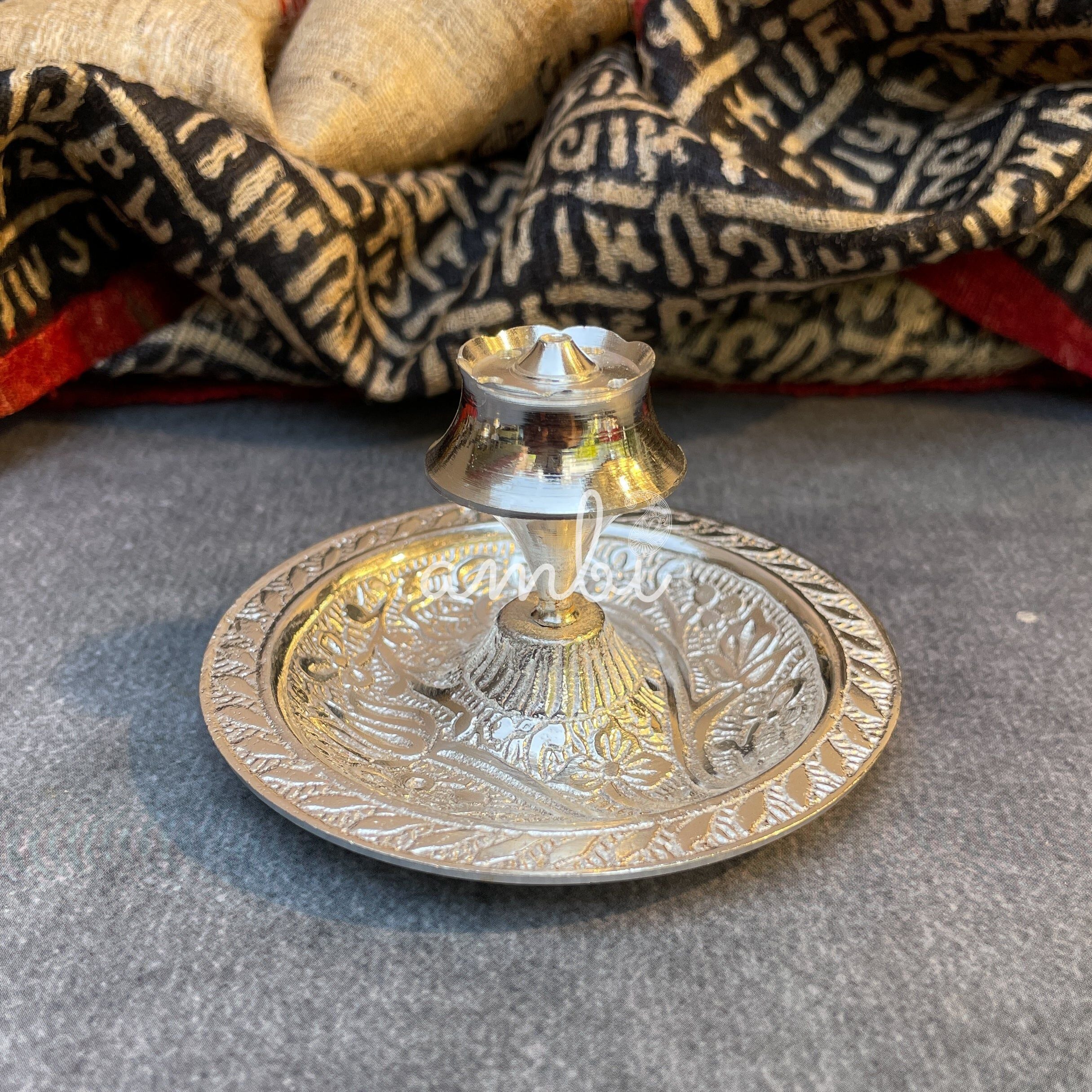 Ambi Silver-Plated Brass Puja Thali Set – Traditional Engraved | 450g