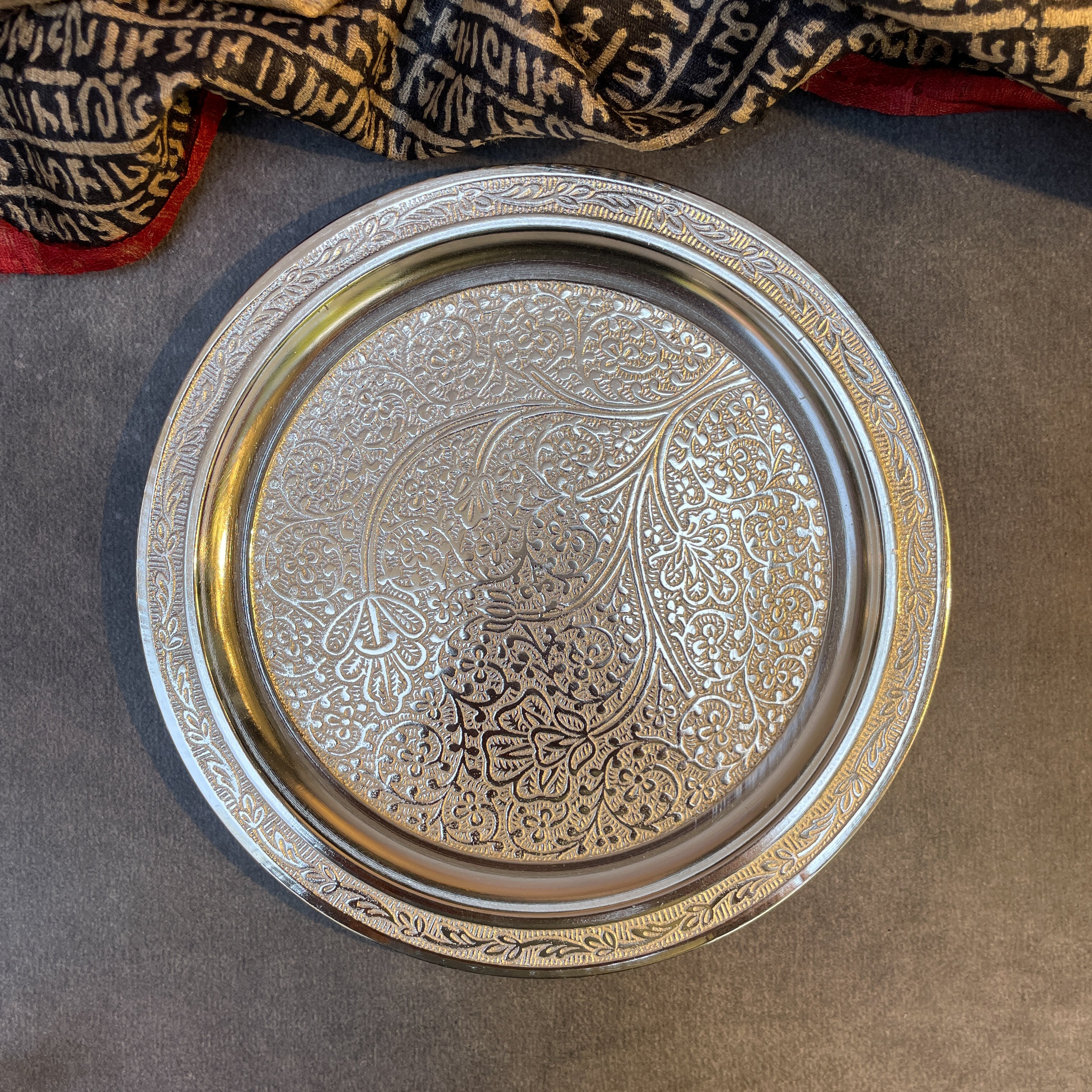 Ambi Silver-Plated Brass Puja Thali Set – Traditional Engraved | 450g