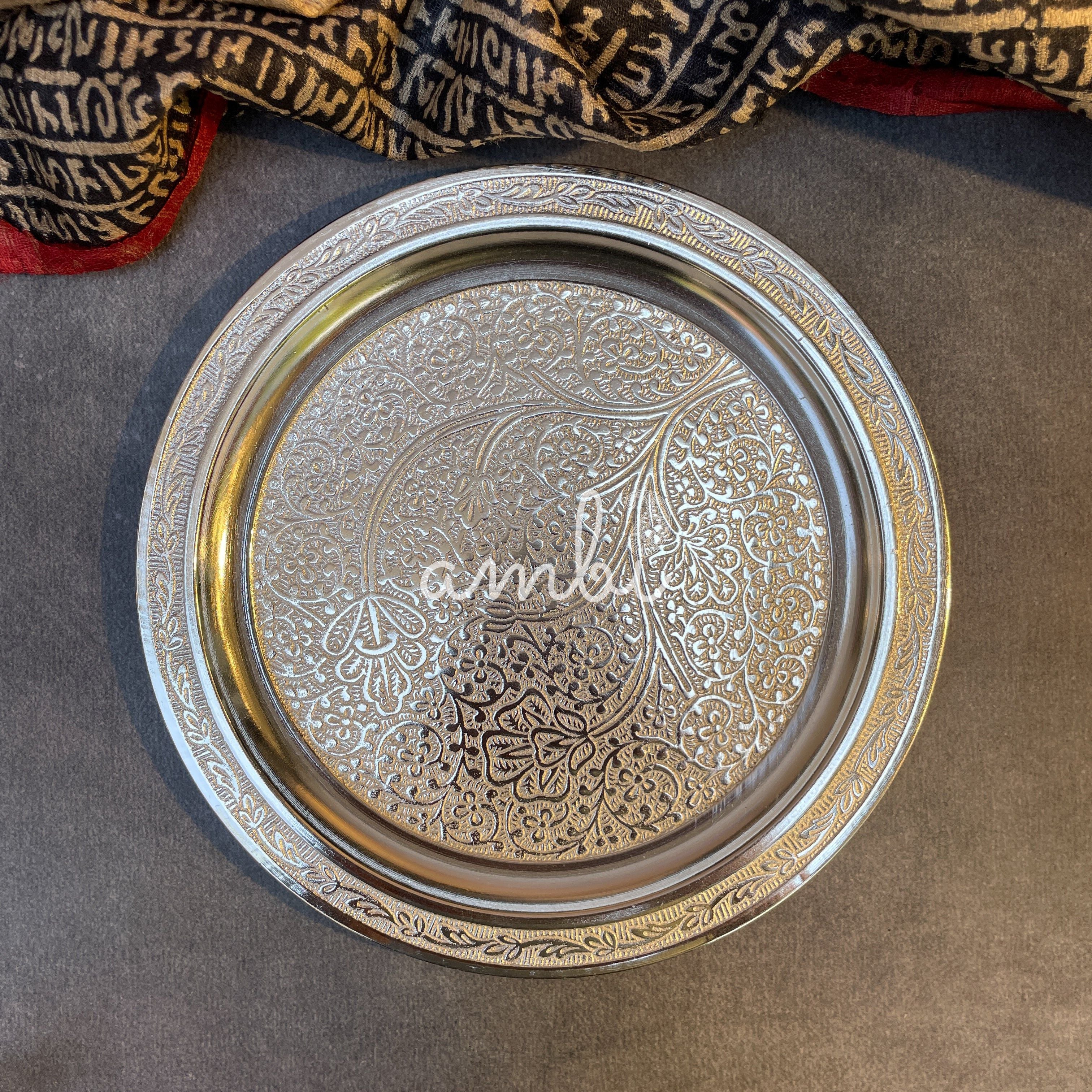Ambi Silver-Plated Brass Puja Thali Set – Traditional Engraved | 450g