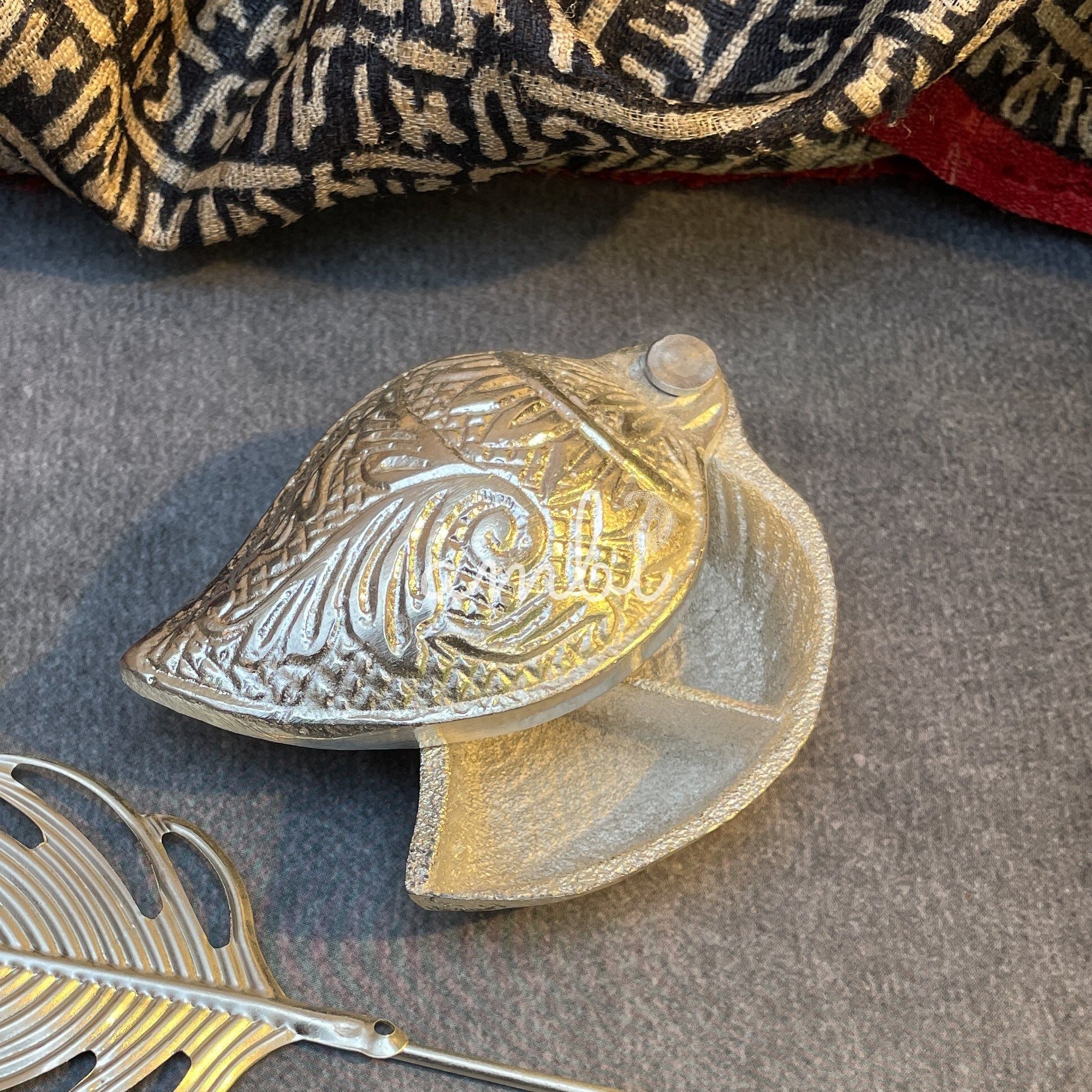 Ambi Silver-Plated Brass Kumkum (Vermilion) Box Set with Feather-Shaped Applicator Stick