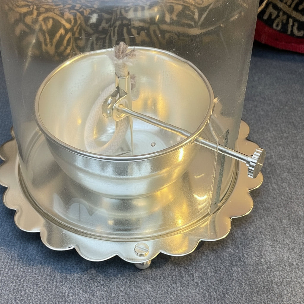 Ambi Akhand Jyot Silver Plated Brass Diya with Glass Shield