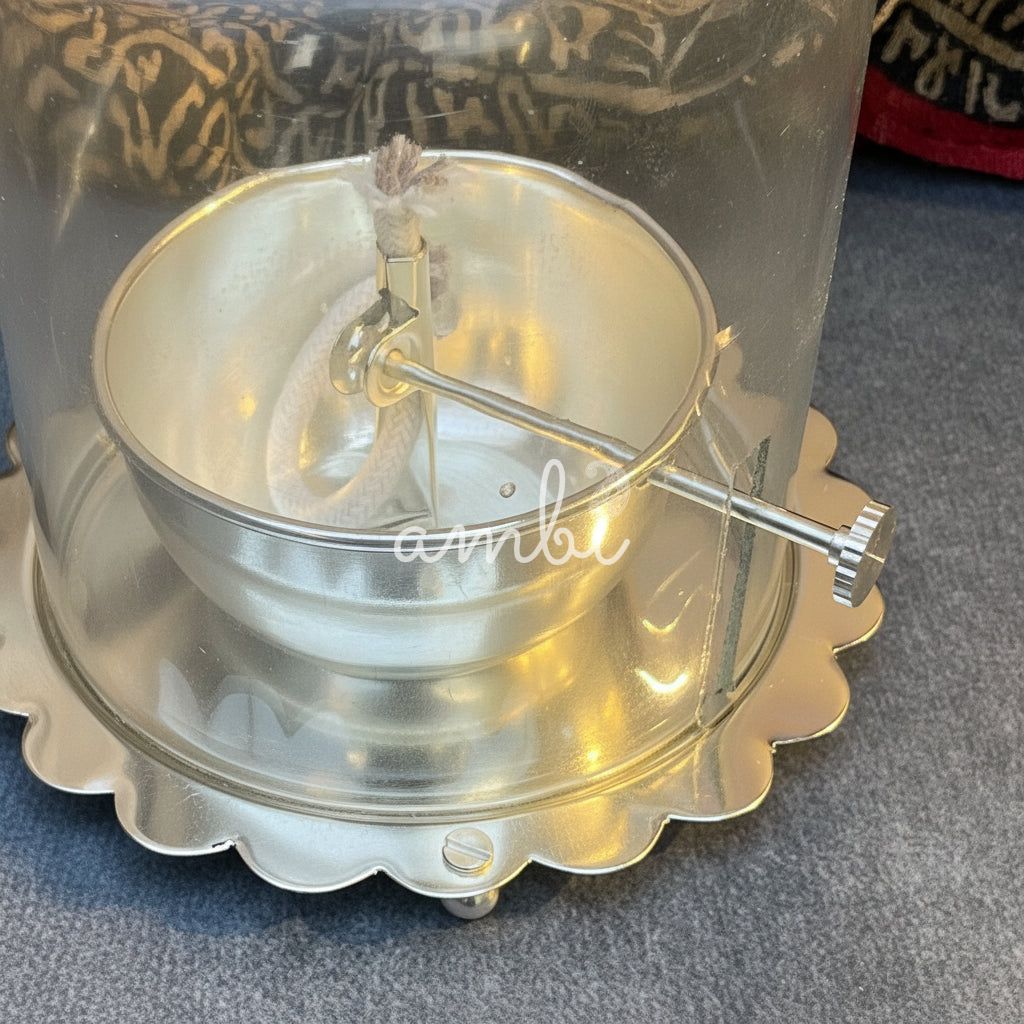 AMBI Sacred Flame Silver Plated Brass Diya with Glass Shield