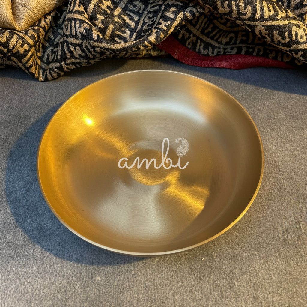 AMBI 100% Pure Lead Free Kansa Small Plate Handcrafted Dessert Plate | Puja Plate - 5 Inch
