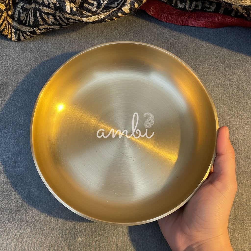 AMBI 100% Pure Lead Free Kansa Small Plate Handcrafted Dessert Plate | Puja Plate - 5 Inch