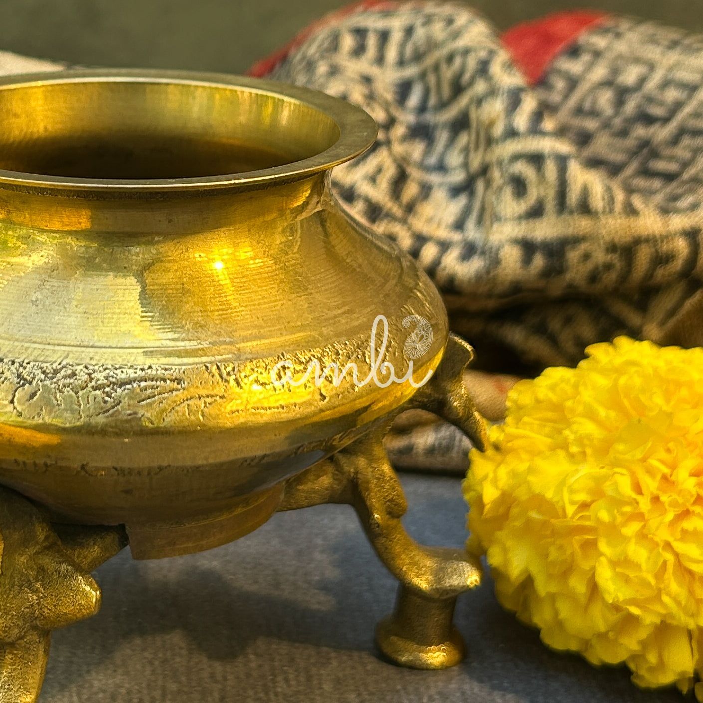 Ambi Vintage Hand-Hammered Brass Water Pot with Decorative Legs - Small