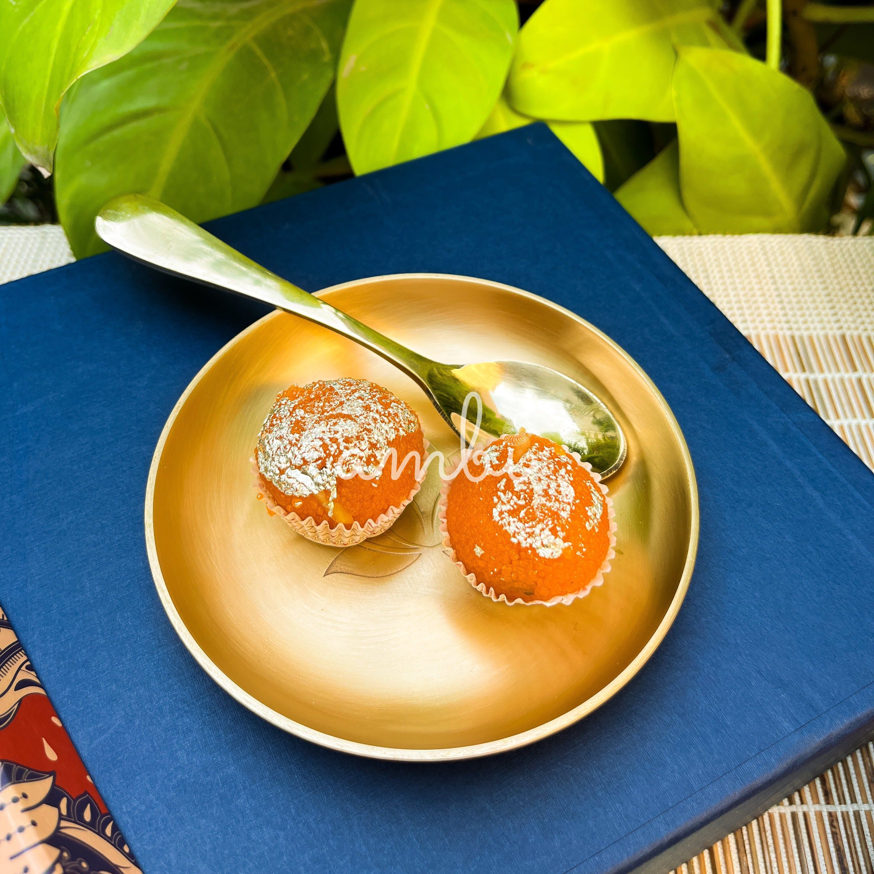 Gift Box - AMBI 100% Pure Lead Free Kansa Lotus Etched Small Plate & Spoon Set of 2/4/8