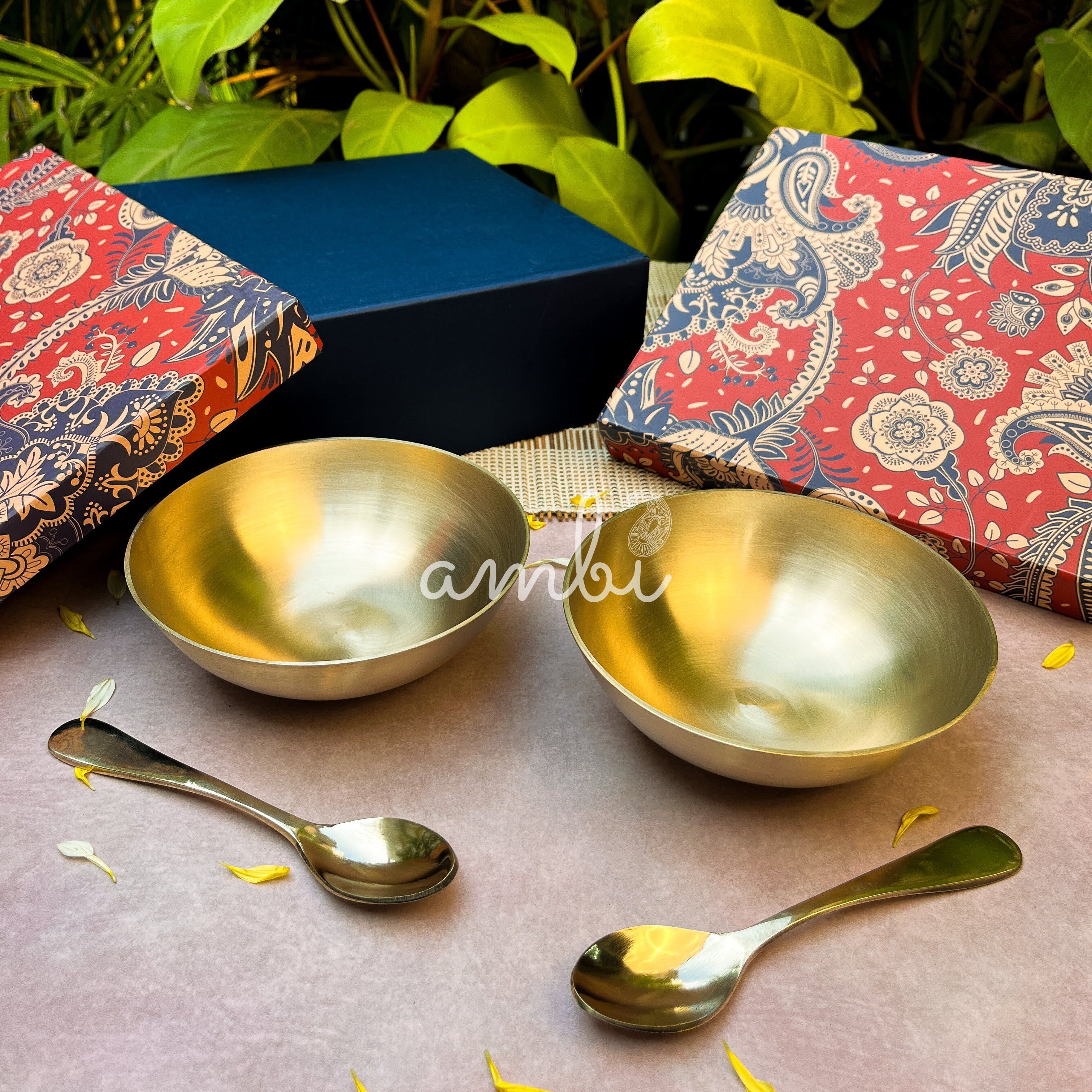 Gift Box – Ambi 100% Pure Lead-Free Kansa Bowl & Matching Kansa Spoon Set of 2