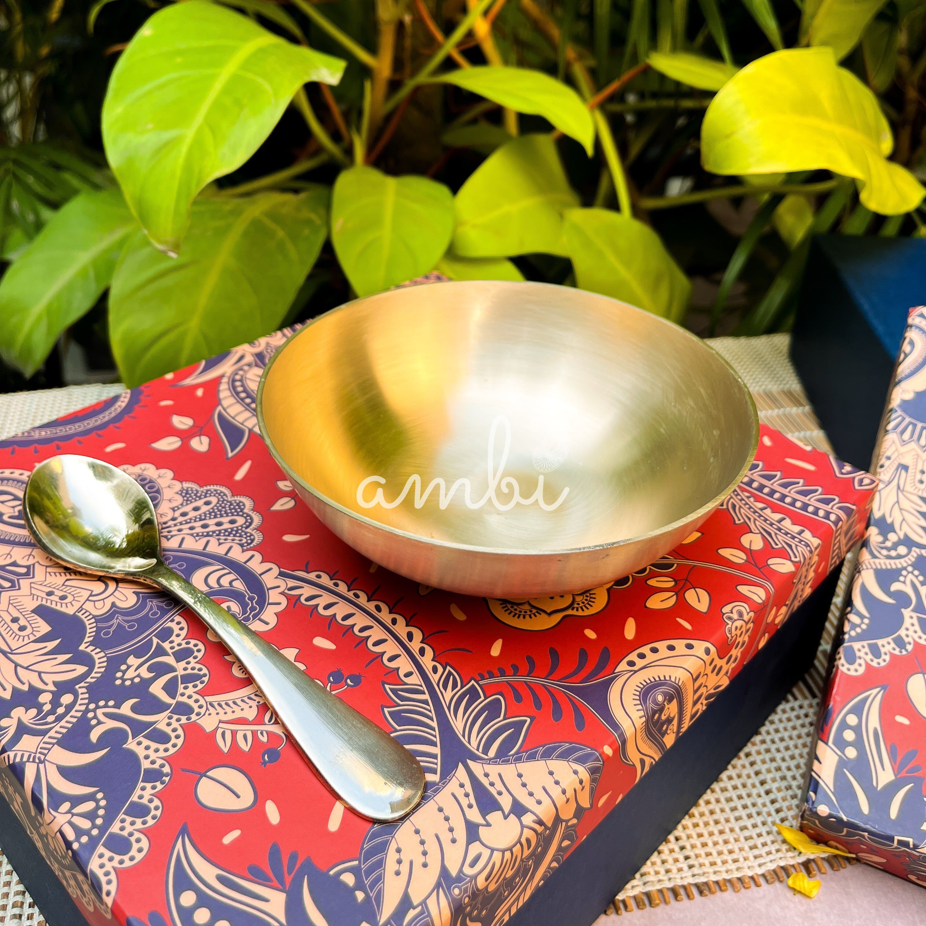 Gift Box – Ambi 100% Pure Lead-Free Kansa Bowl & Matching Kansa Spoon Set of 2