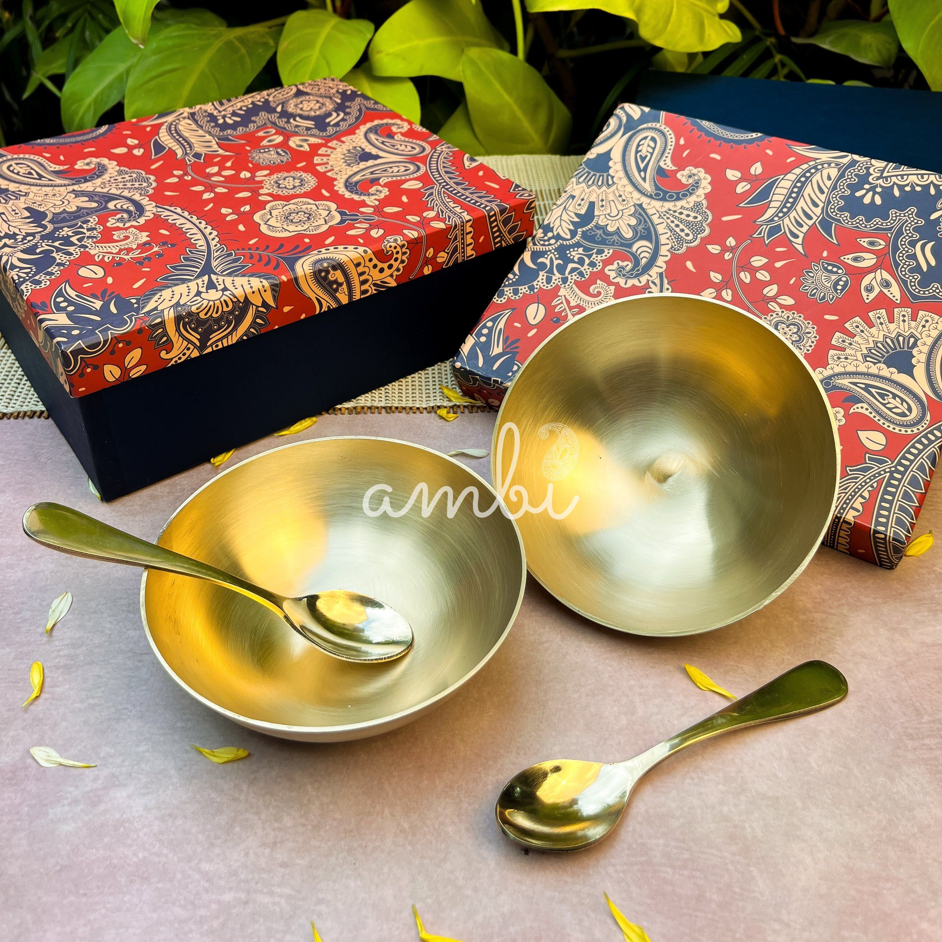 Gift Box – Ambi 100% Pure Lead-Free Kansa Bowl & Matching Kansa Spoon Set of 2