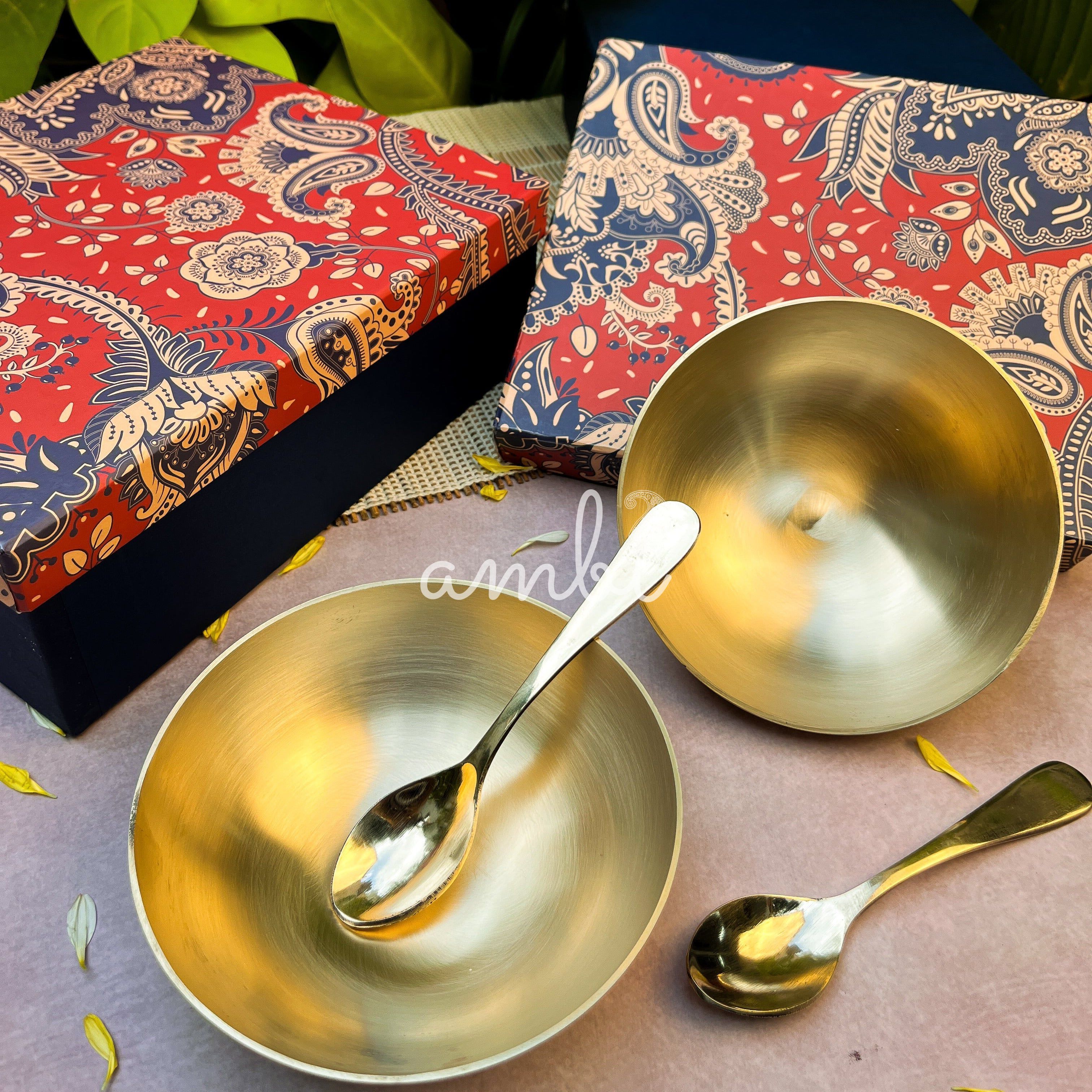 Gift Box – Ambi 100% Pure Lead-Free Kansa Bowl & Matching Kansa Spoon Set of 2