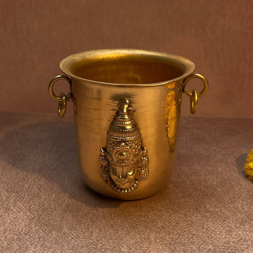 Ambi Pure Brass Pooja Bucket | Venkateshwara Balaji Brass Lota with Side Rings | 3 Inch - Height |