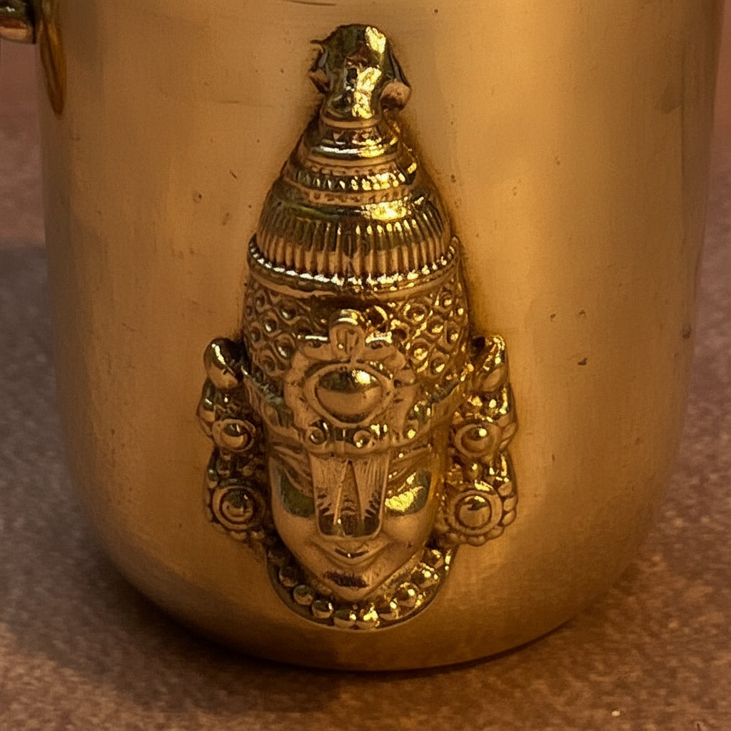 Ambi Pure Brass Pooja Bucket | Venkateshwara Balaji Brass Lota with Side Rings | 3 Inch - Height |