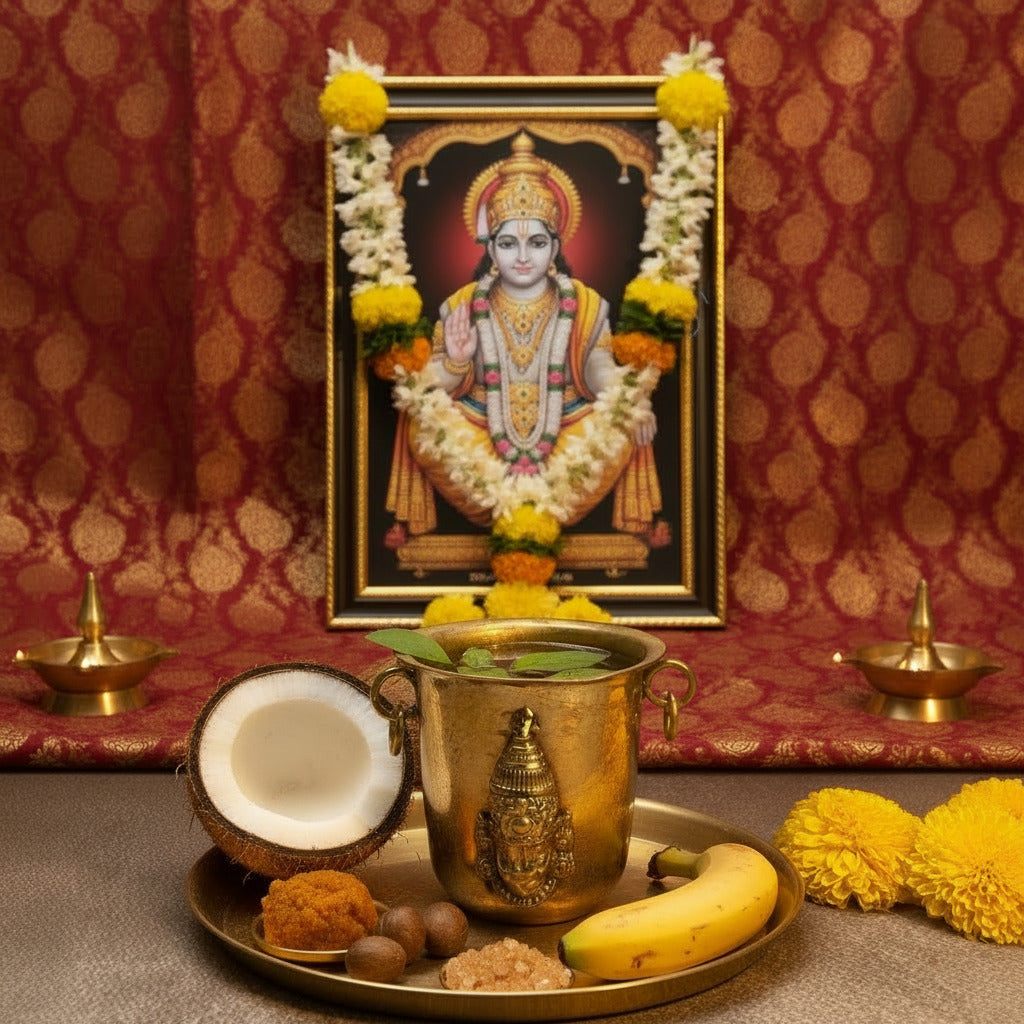 Ambi Pure Brass Pooja Bucket | Venkateshwara Balaji Brass Lota with Side Rings |