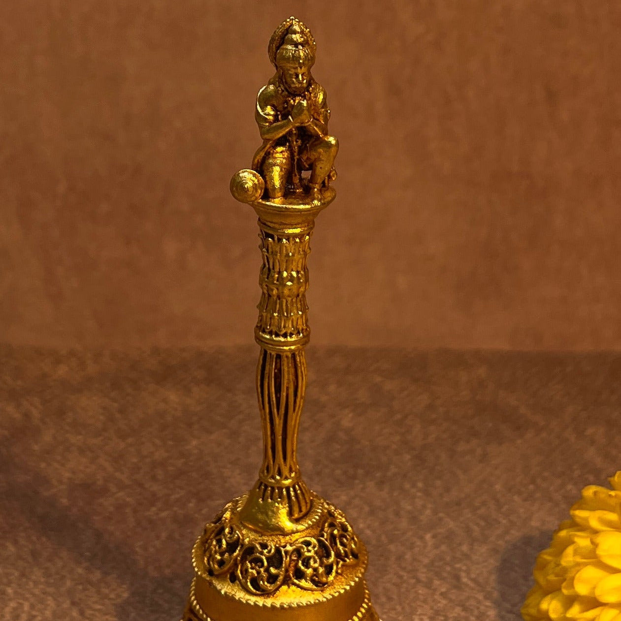 Ambi Pure Brass Hanuman Bell for Pooja & Aarti |Kneeling Hanuman Idol Handle & Gada|