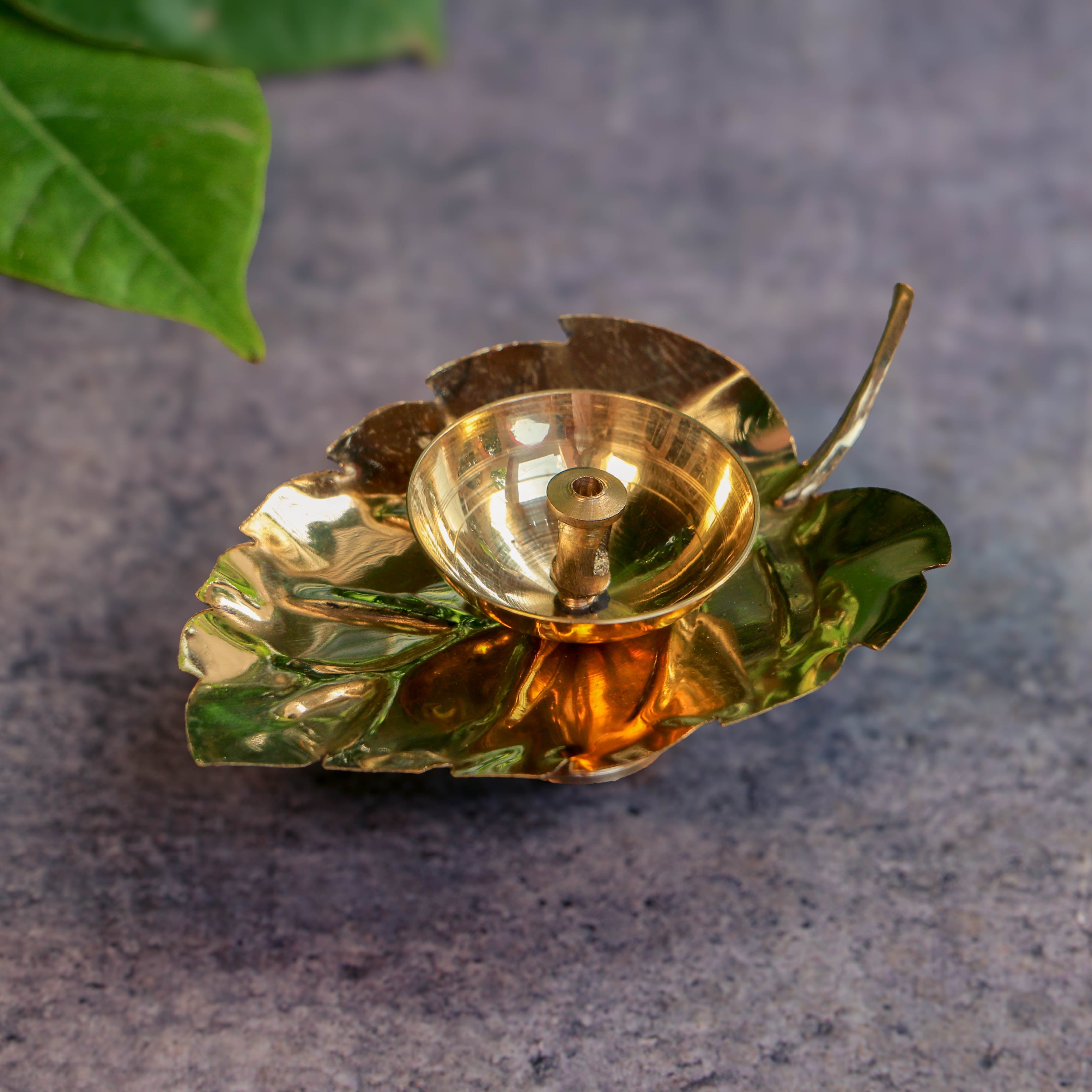 100% Pure Brass Pooja Leaf Deepam / Deepak / Diya - Small - Set of 2