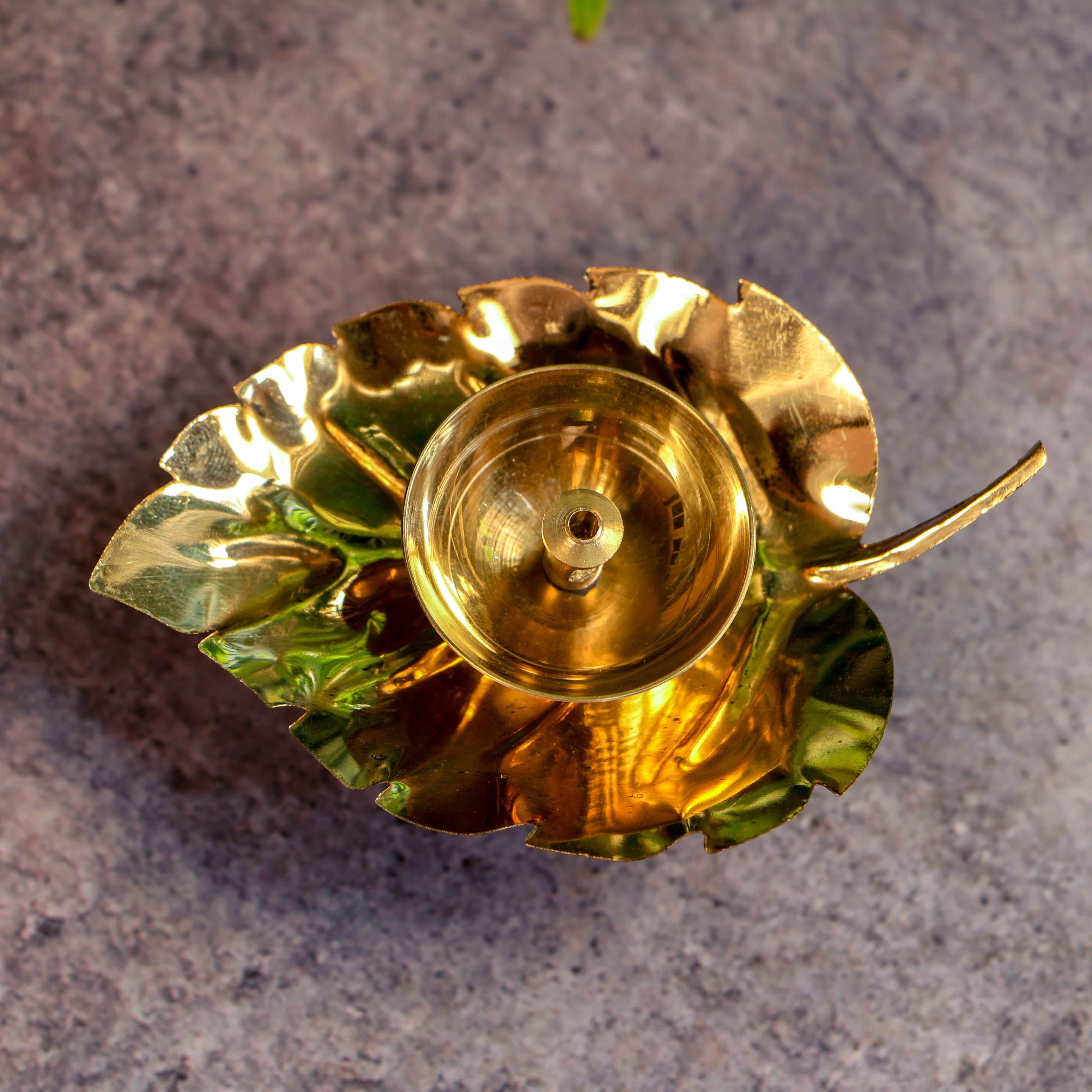 100% Pure Brass Pooja Leaf Deepam / Deepak / Diya - Small - Set of 2