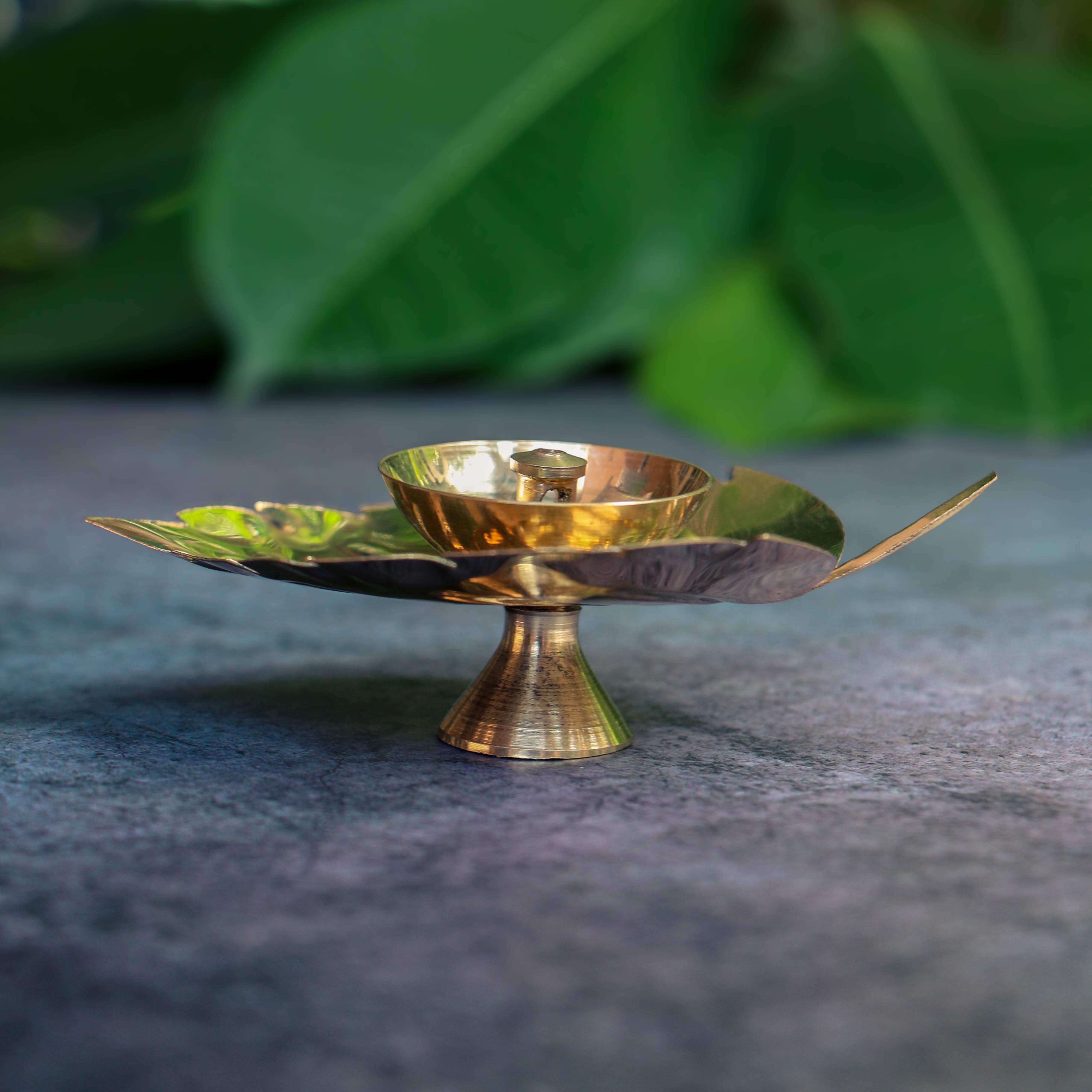 100% Pure Brass Pooja Leaf Deepam / Deepak / Diya - Small - Set of 2