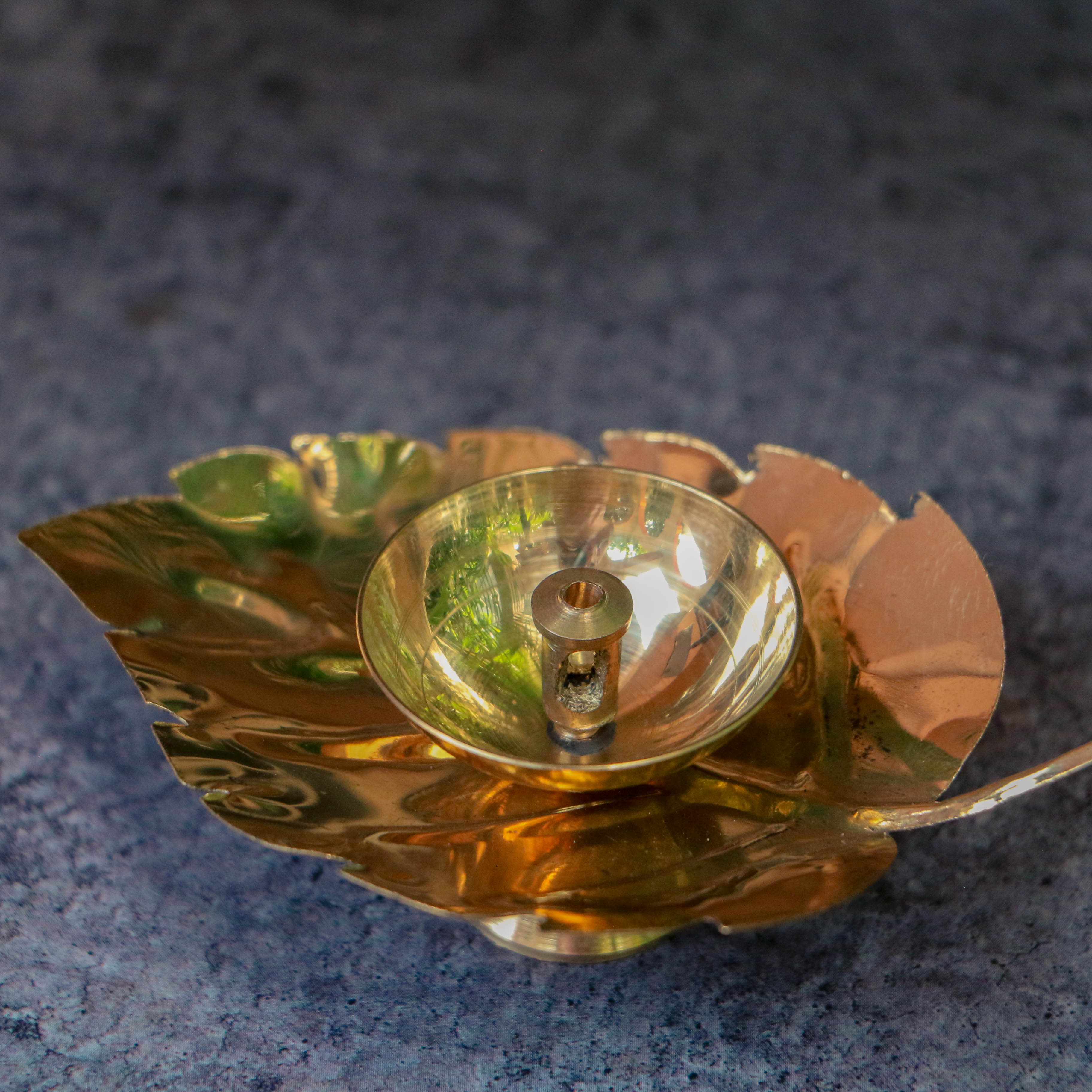 100% Pure Brass Pooja Leaf Deepam / Deepak / Diya - Small - Set of 2