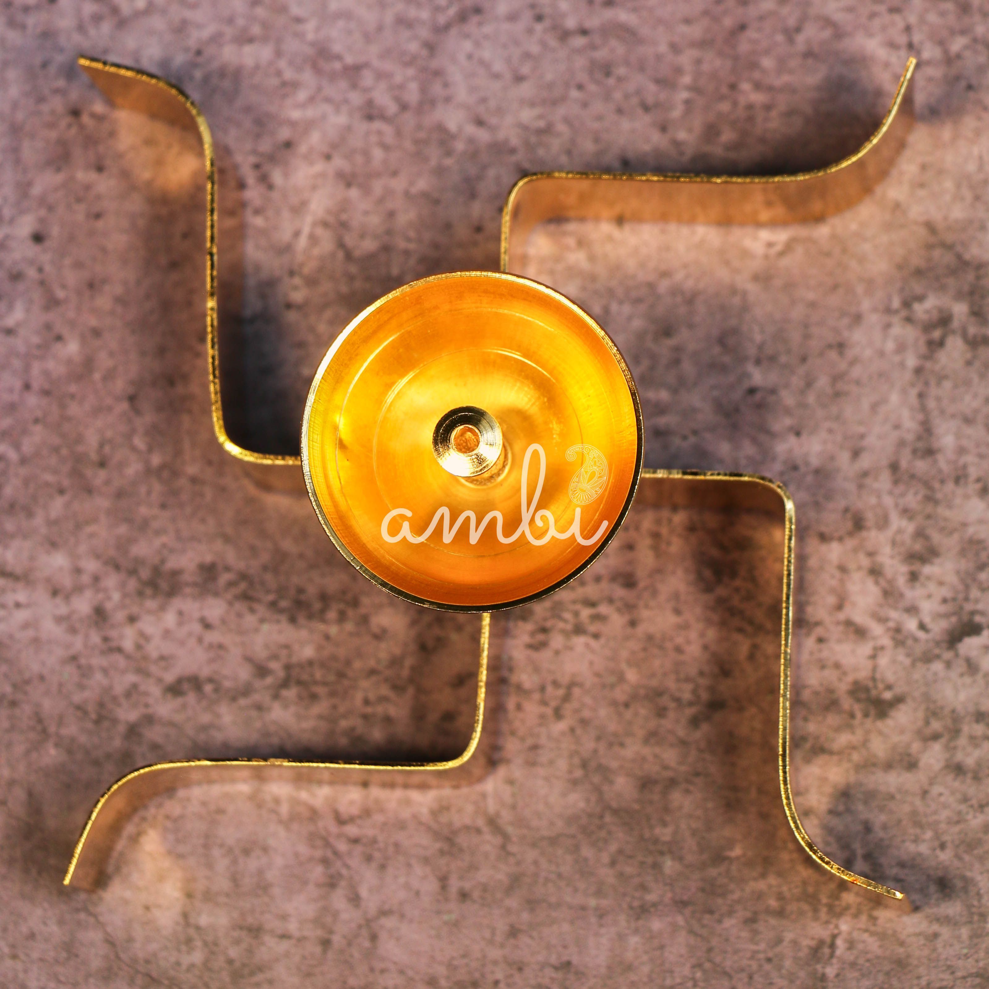 100% Pure Brass Pooja Swastik Satya Deepam / Deepak / Diya - Horizontal