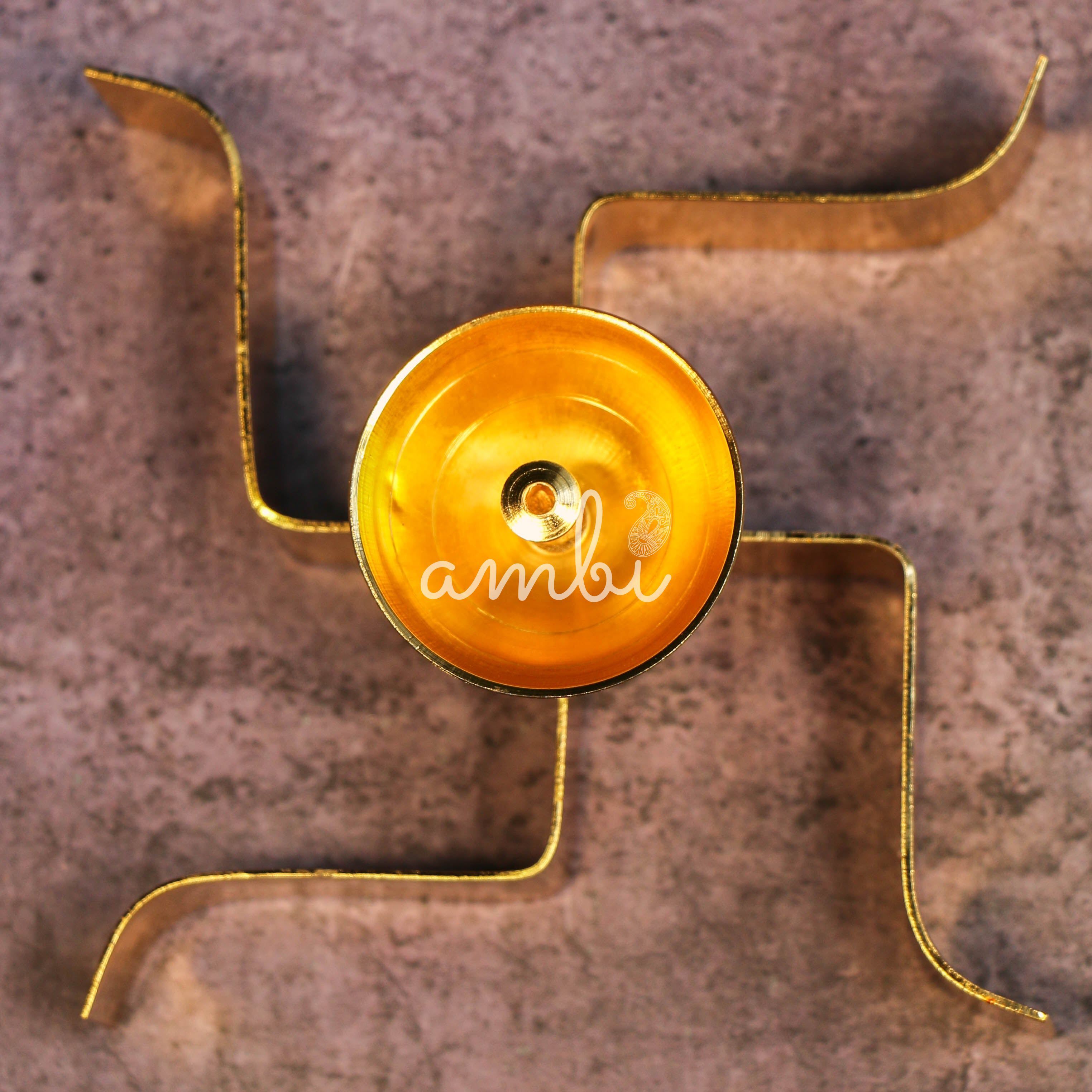 100% Pure Brass Pooja Swastik Satya Deepam / Deepak / Diya - Horizontal