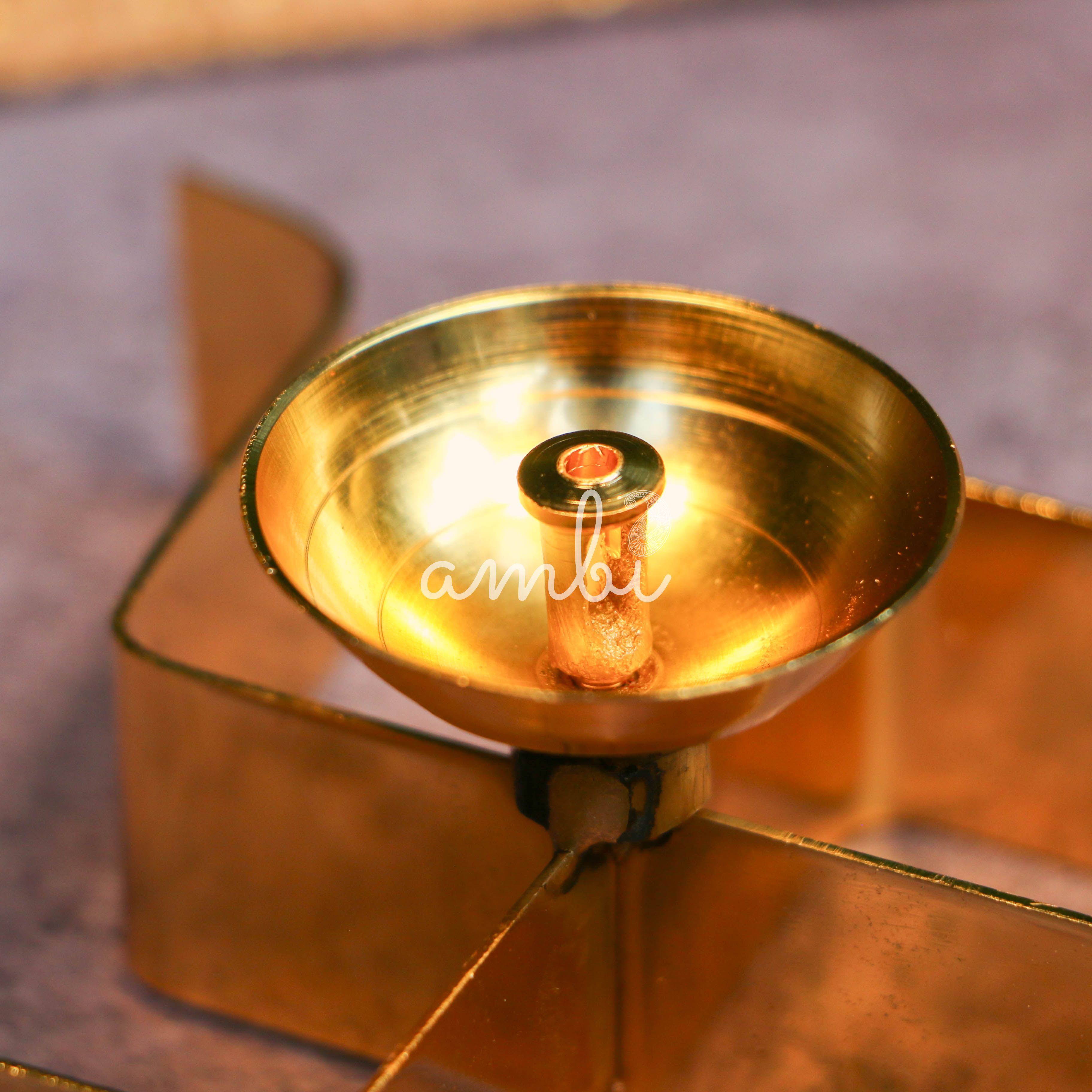 100% Pure Brass Pooja Swastik Satya Deepam / Deepak / Diya - Horizontal