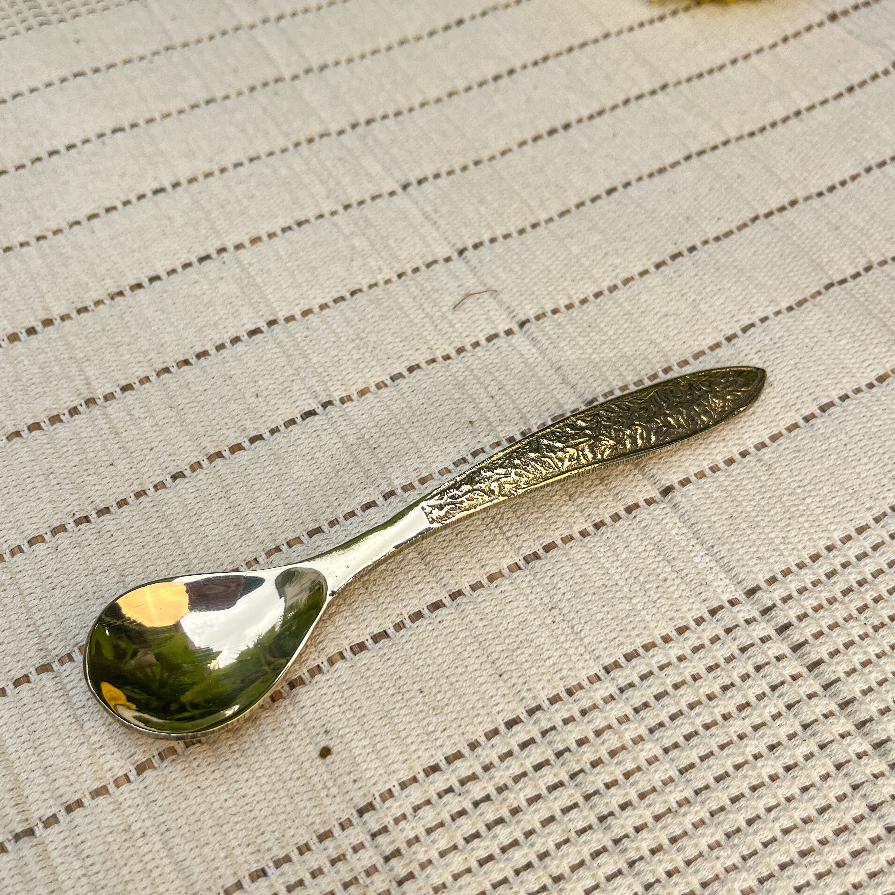 Pure Brass Hammered Ghee Pot With Spoon - Gold Finish 400 ml