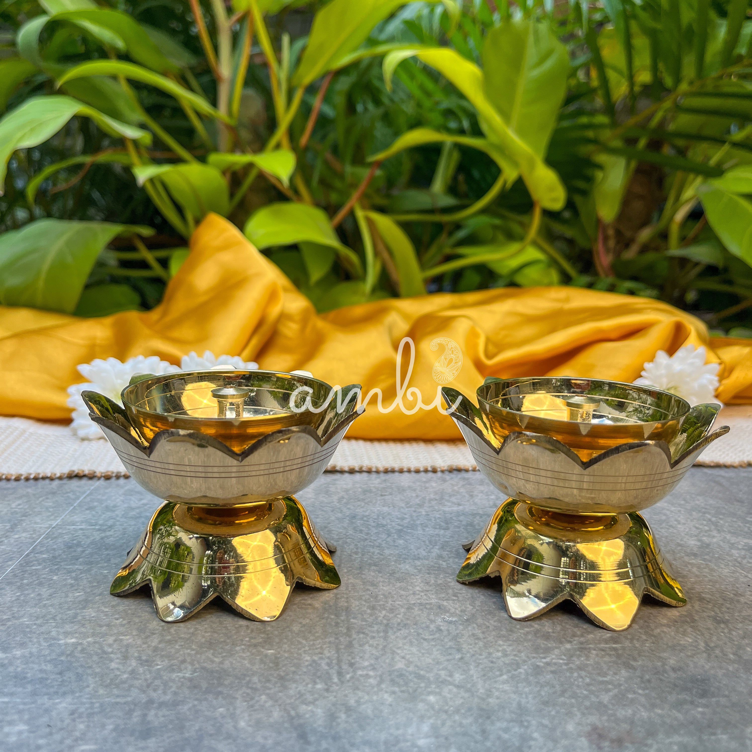 Pure Brass Kamal / Lotus Shaped Diya - Set of 2 - 3.75 Inch Height