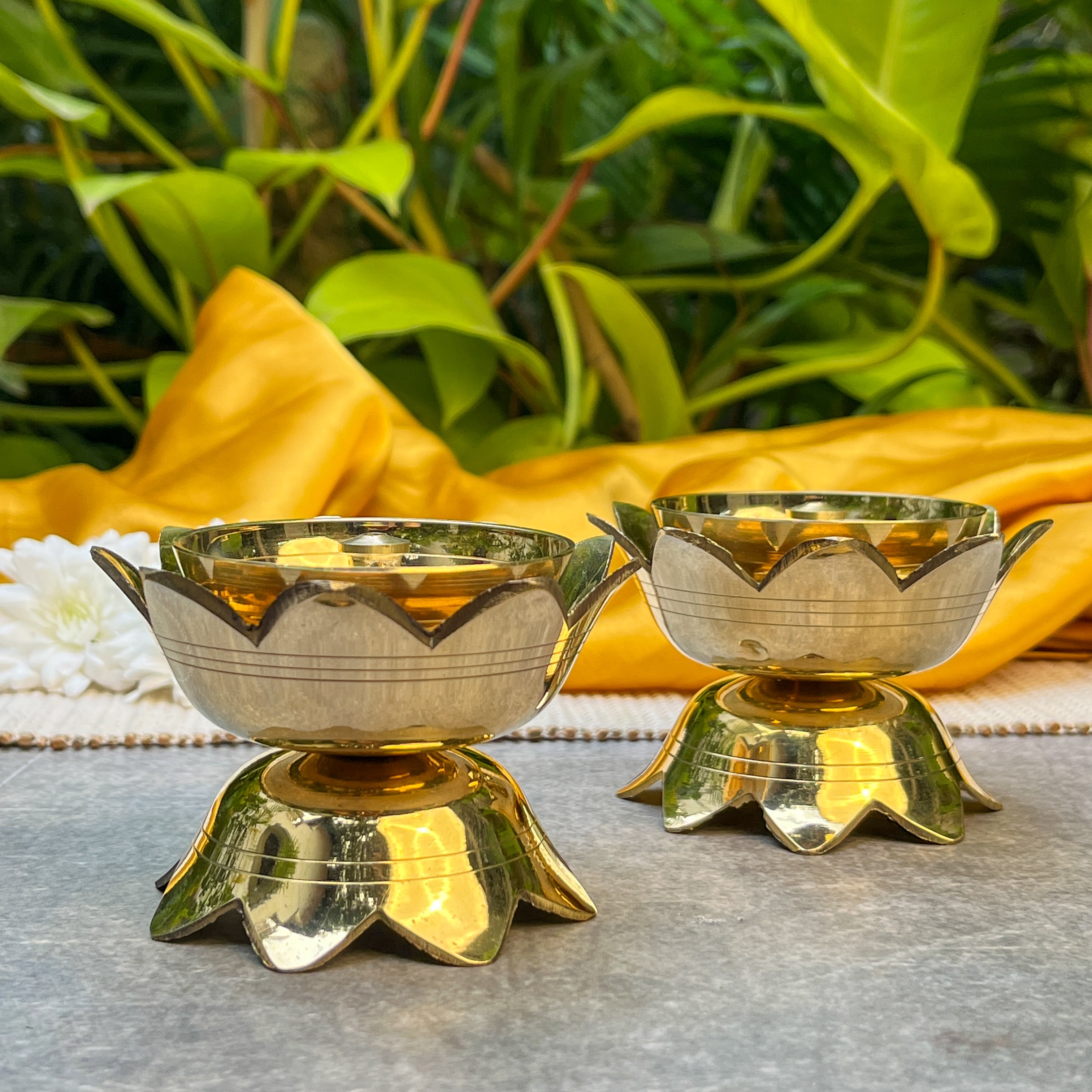 Pure Brass Kamal / Lotus Shaped Diya - Set of 2 - 3.75 Inch Height