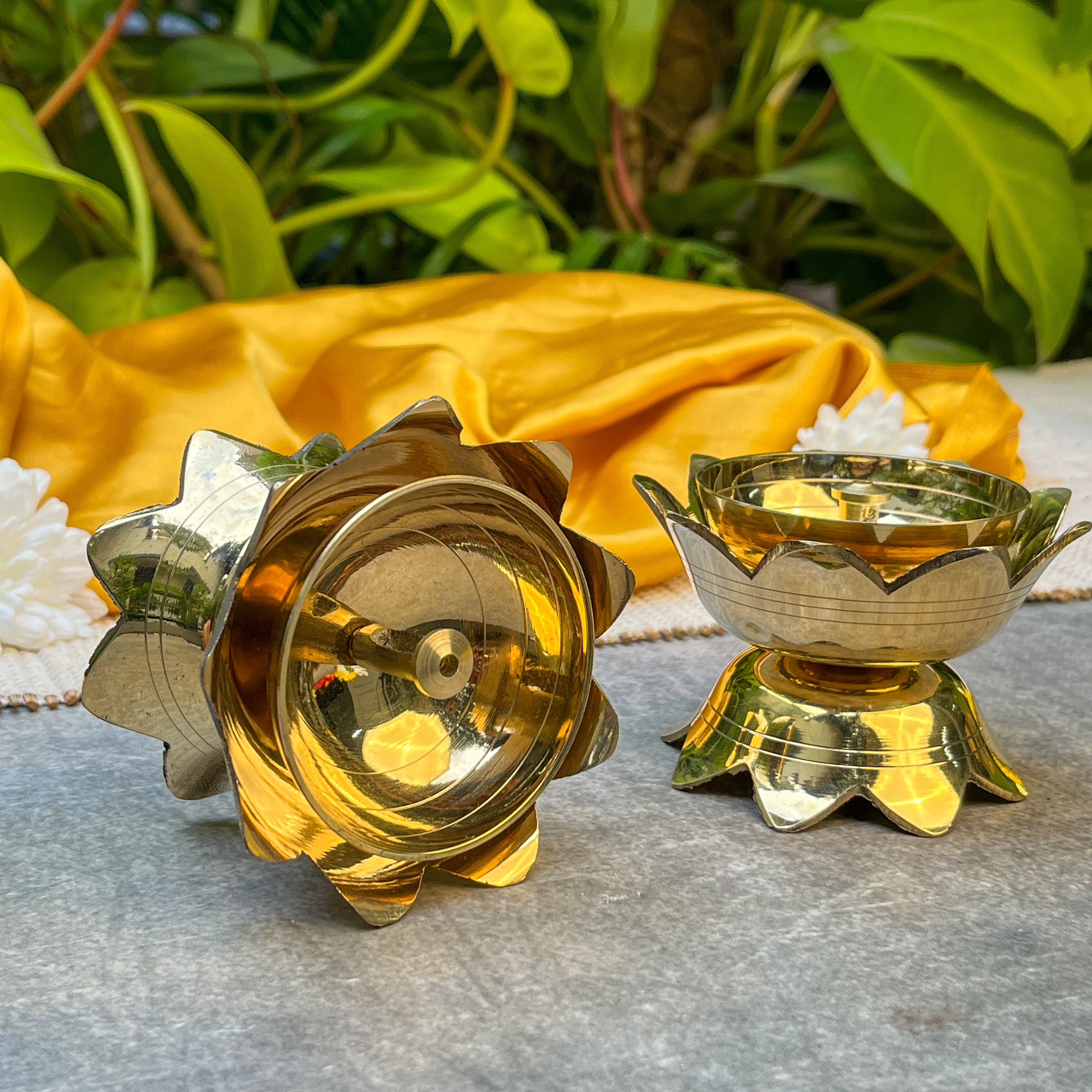 Pure Brass Kamal / Lotus Shaped Diya - Set of 2 - 3.75 Inch Height
