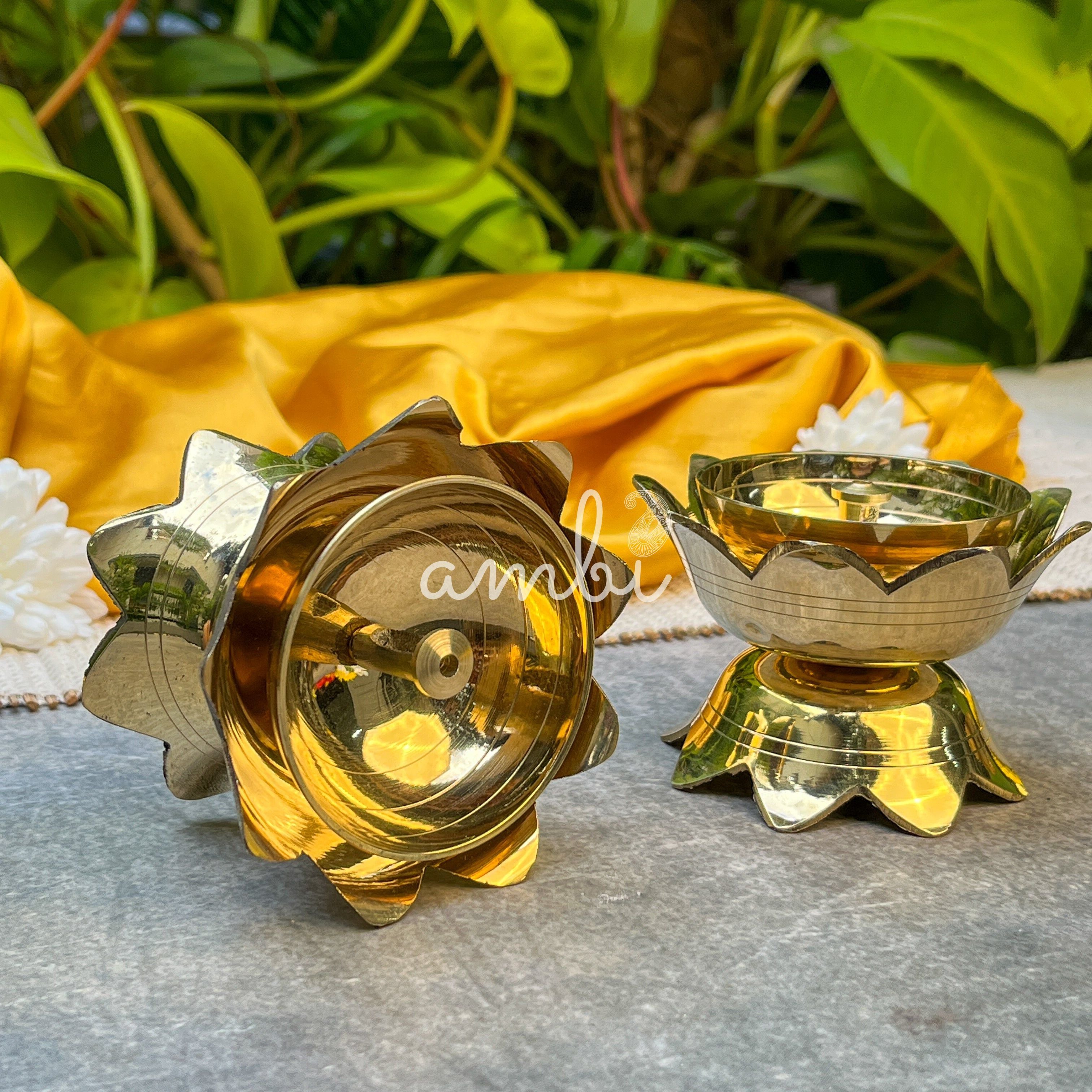 Pure Brass Kamal / Lotus Shaped Diya - Set of 2 - 3.75 Inch Height